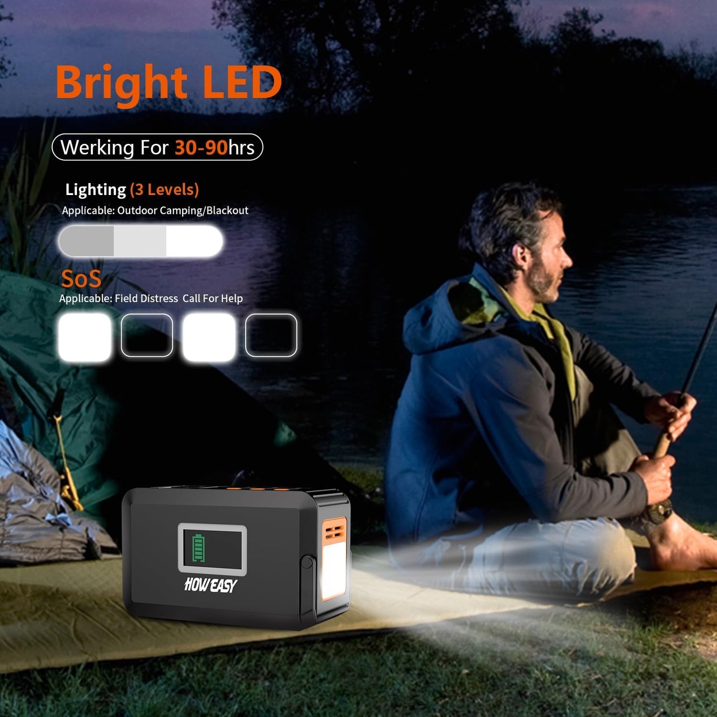 HOWEASY 120W Portable Power Station, 88Wh Solar Generator, Lithium Battery Power with 2 110V AC (Peak 150W) Socket/ 2 DC Ports/3 USB QC3.0/LED Light for Outdoor Camping Trip Hunting Emergency