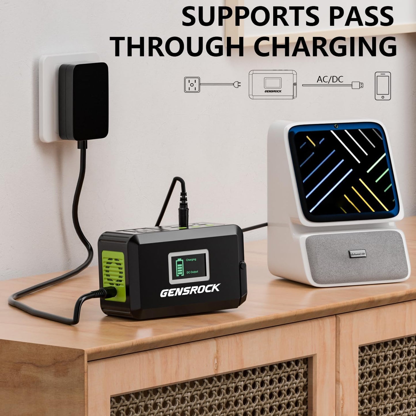 GENSROCK Portable Power Station, 88Wh Outdoor Solar Generator, Lithium Battery Power Bank with 110V/150W Peak AC Outlet,Qc 3.0, Type-C, LED Flashlight for CPAP Home Camping Travel Emergency.