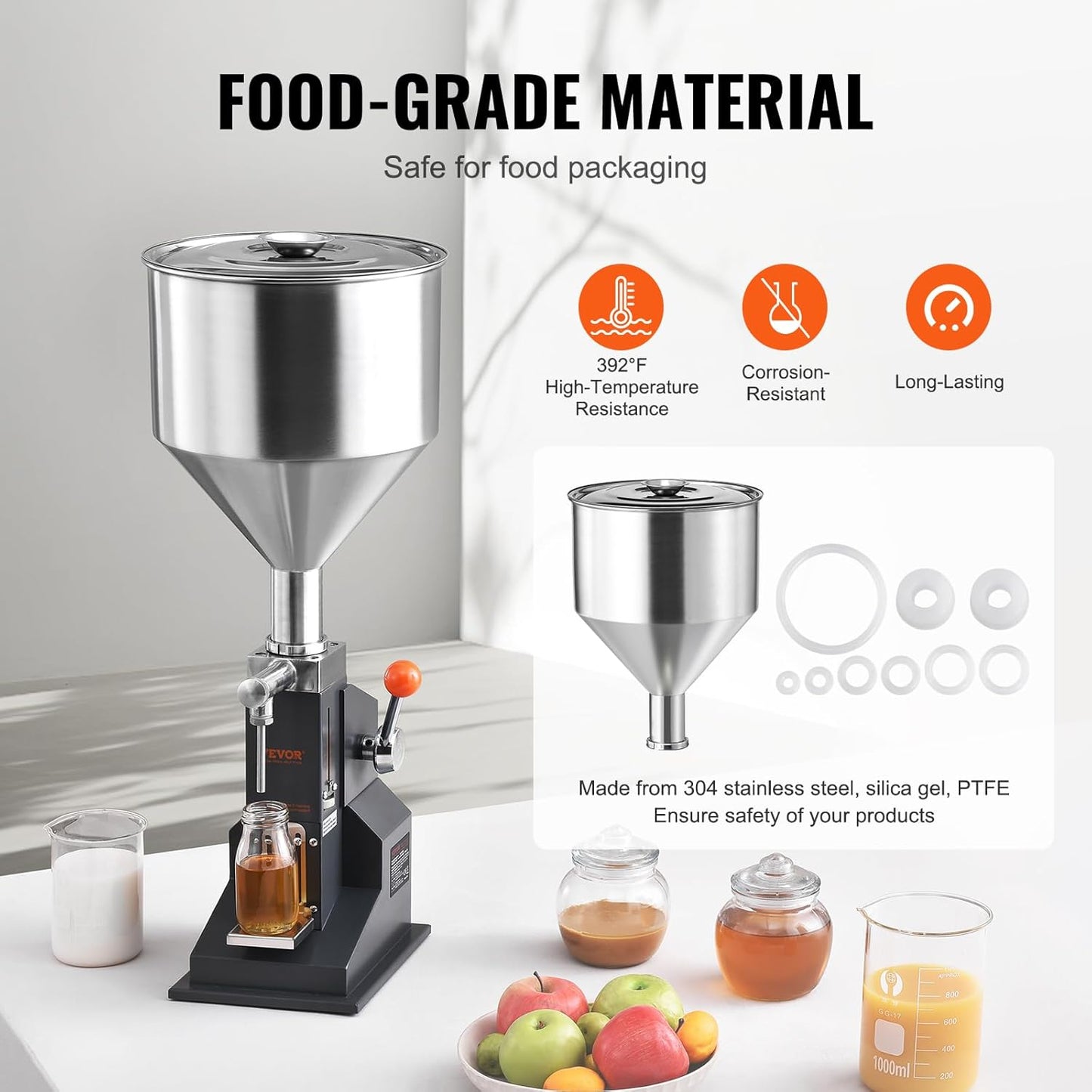 VEVOR Manual Paste Liquid Filling Machine, 5-100Ml Adjustable Bottle Filling Machine, Stainless Steel Liquid Filler with 11.5L Hopper for Milk Water Juice Essential Oil Shampoo Cosmetic Honey