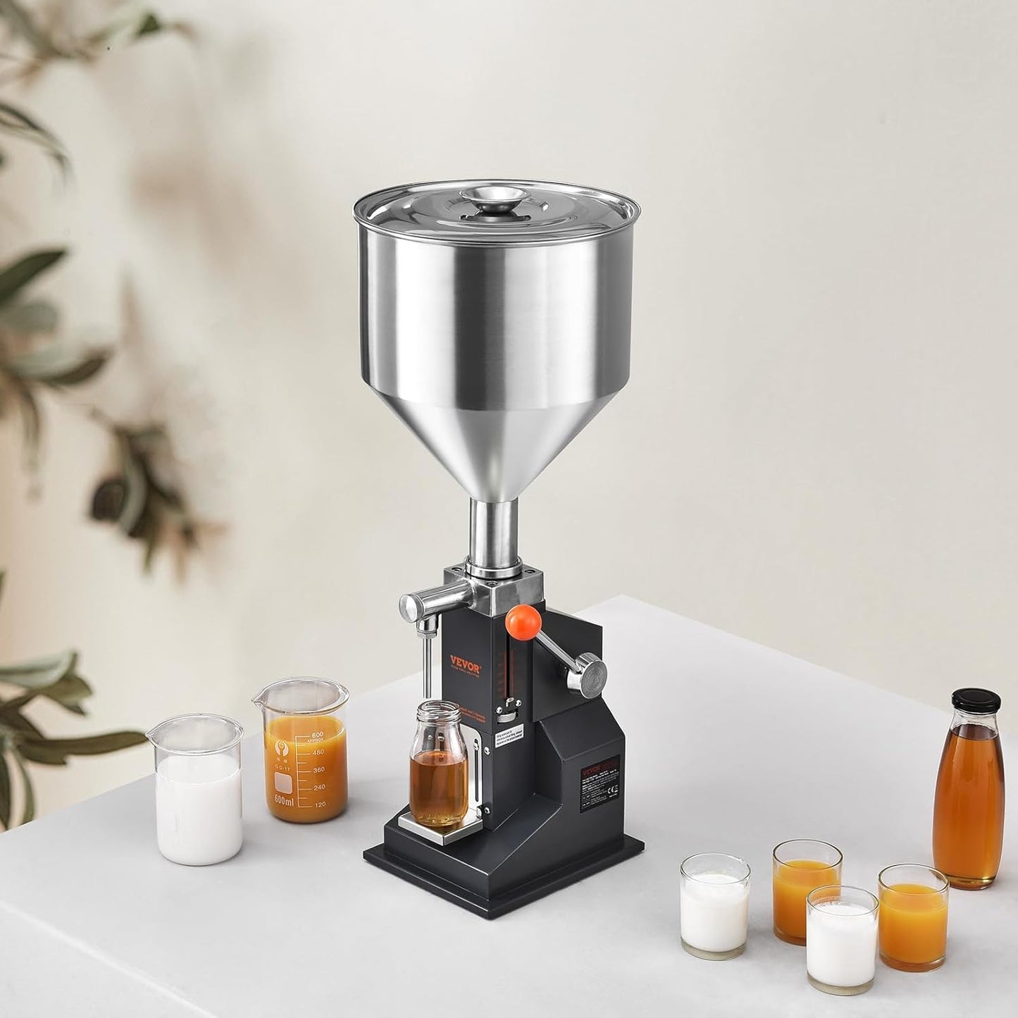 VEVOR Manual Paste Liquid Filling Machine, 5-100Ml Adjustable Bottle Filling Machine, Stainless Steel Liquid Filler with 11.5L Hopper for Milk Water Juice Essential Oil Shampoo Cosmetic Honey