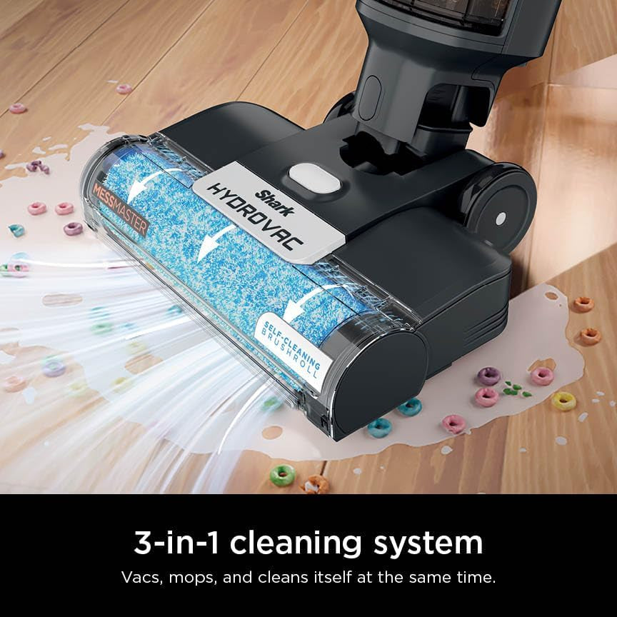 Shark Wet Dry Vacuum Mop All-In-One Cordless Hardfloor Cleaner, Hydrovac Messmaster, 3-In-1 Self-Cleaning System, Strong Suction with 2 Brushrolls & 2 Solutions, for Hard Floors & Area Rugs, AW261