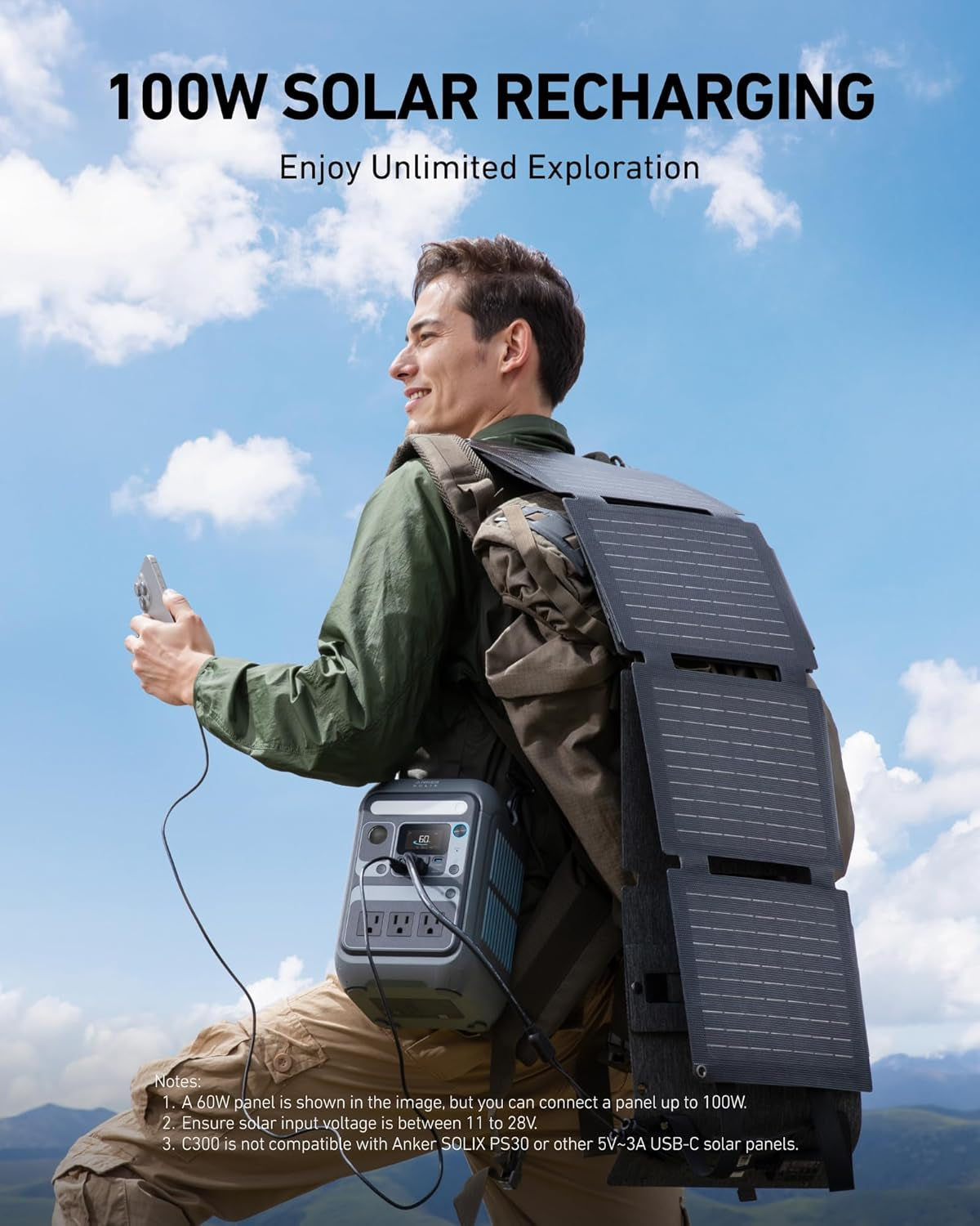 Anker SOLIX C300 Portable Power Station, Outdoor 288Wh Lifepo4 Battery, 300W (600W Surge) Solar Generator, 140W Two-Way Fast Charging, for Camping, Traveling, and Emergencies (Solar Panel Optional)