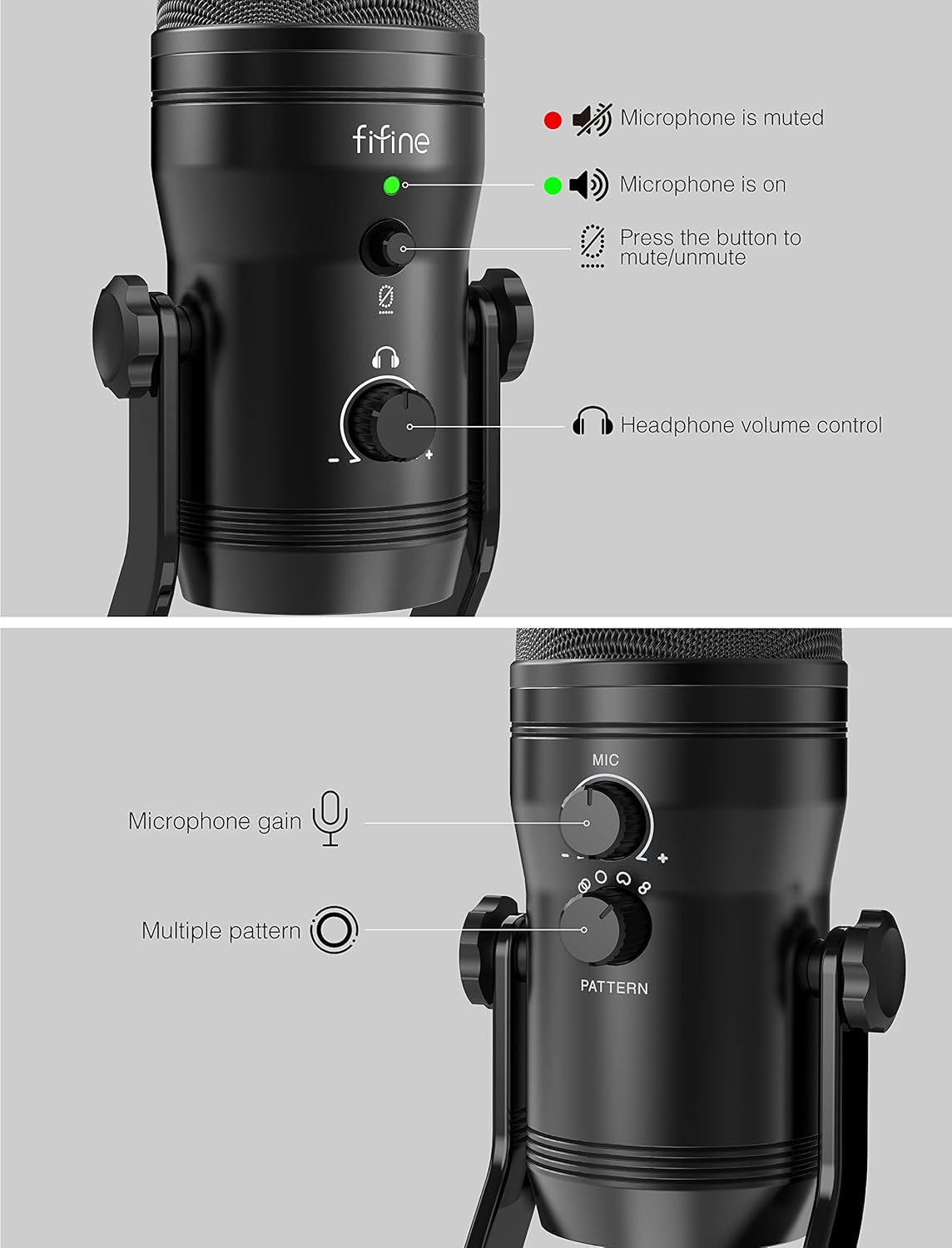 FIFINE USB Studio Recording Microphone Computer Podcast Mic for PC, PS4, Mac with Mute Button & Monitor Headphone Jack, Four Pickup Patterns for Vocals Youtube Streaming Gaming ASMR Zoom-Class (K690)