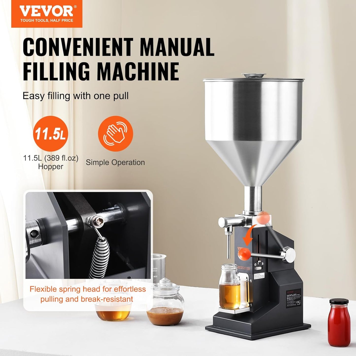 VEVOR Manual Paste Liquid Filling Machine, 5-100Ml Adjustable Bottle Filling Machine, Stainless Steel Liquid Filler with 11.5L Hopper for Milk Water Juice Essential Oil Shampoo Cosmetic Honey