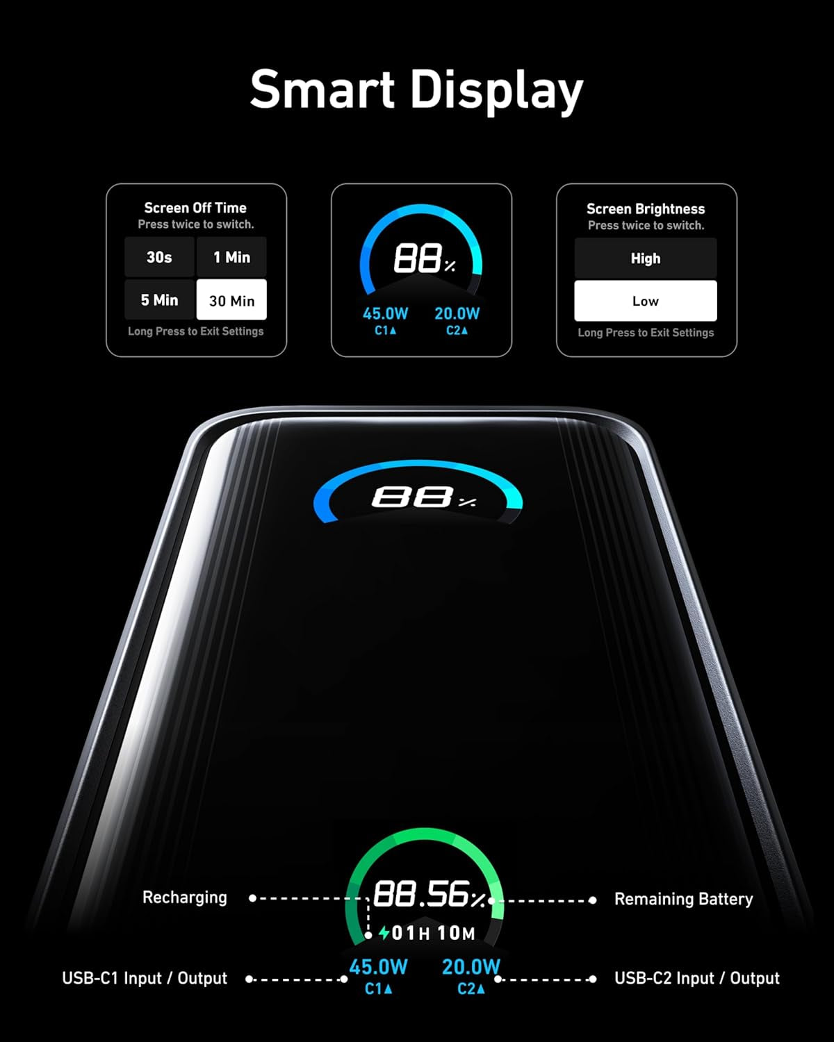 Anker Prime Power Bank, 9,600Mah Battery Pack with 65W Output, Built-In AC Plug, Supports PD 3.0 and PPS, 30W Fast Recharging, Sleek Portable Charger for Macbook Pro, Iphone 15 Series, Galaxy, Ipad