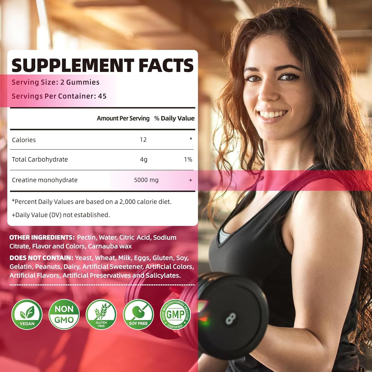 Gomitas de Creatina Monohidratada 5000 mg para Hombres y Mujeres – 90 Unidades Sabor Fresa
