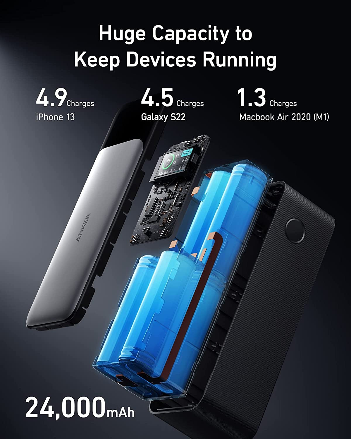 Anker 737 Power Bank, 24,000Mah 3-Port Laptop Portable Charger with 140W Output, Smart Digital Display, Compatible with Iphone 16/15/14/13 Series, Vision Pro, Samsung, Macbook, Dell, Airpods, and More