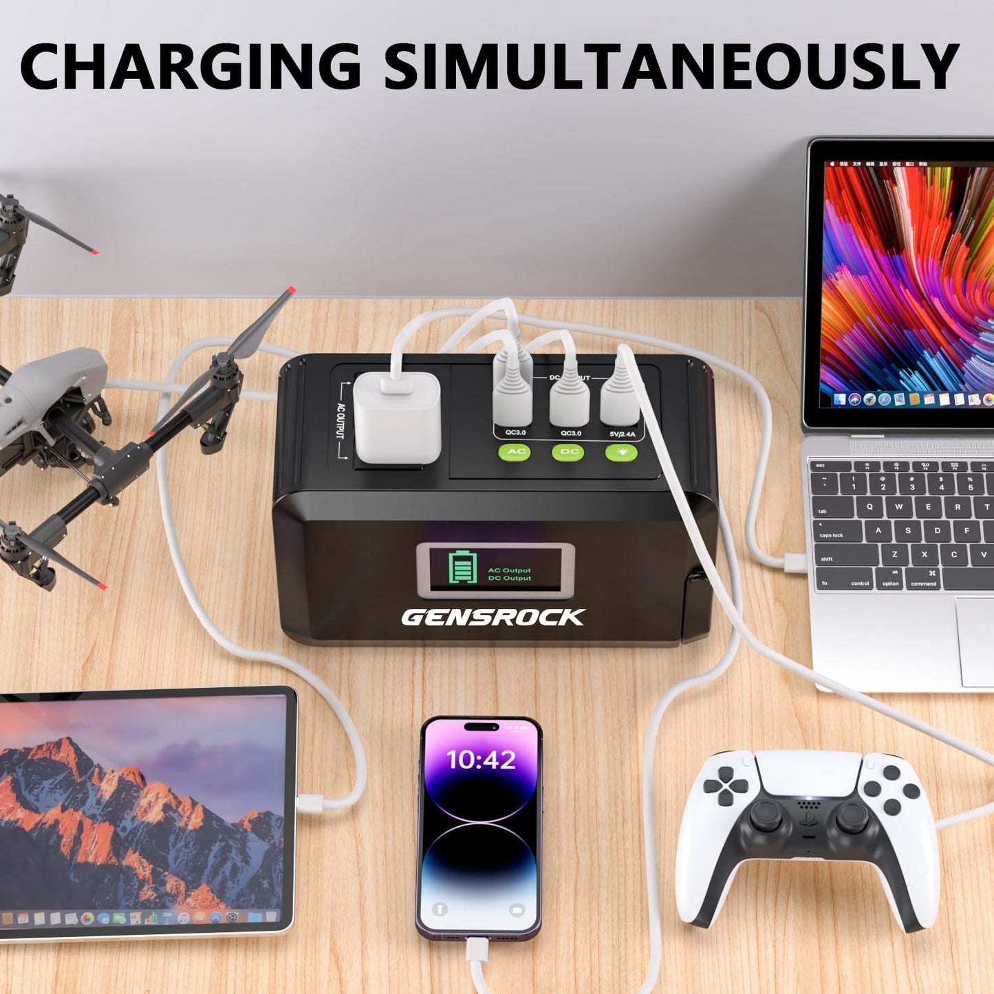 GENSROCK Portable Power Station, 88Wh Outdoor Solar Generator, Lithium Battery Power Bank with 110V/150W Peak AC Outlet,Qc 3.0, Type-C, LED Flashlight for CPAP Home Camping Travel Emergency.