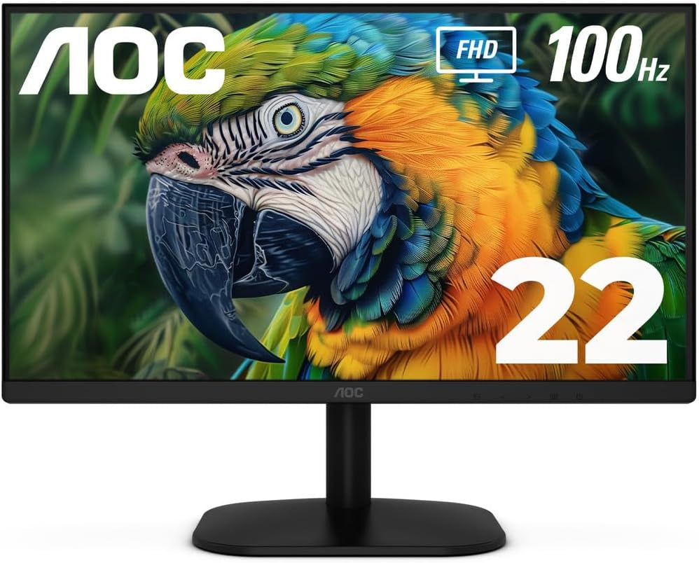 AOC 22B2HM2 22" Full HD (1920 X 1080) 100Hz LED Monitor, Adaptive Sync, VGA X1, HDMI X1, Flicker-Free, Low Blue Light, HDR Ready, VESA, Tilt Adjust, Earphone Out, Eco-Friendly