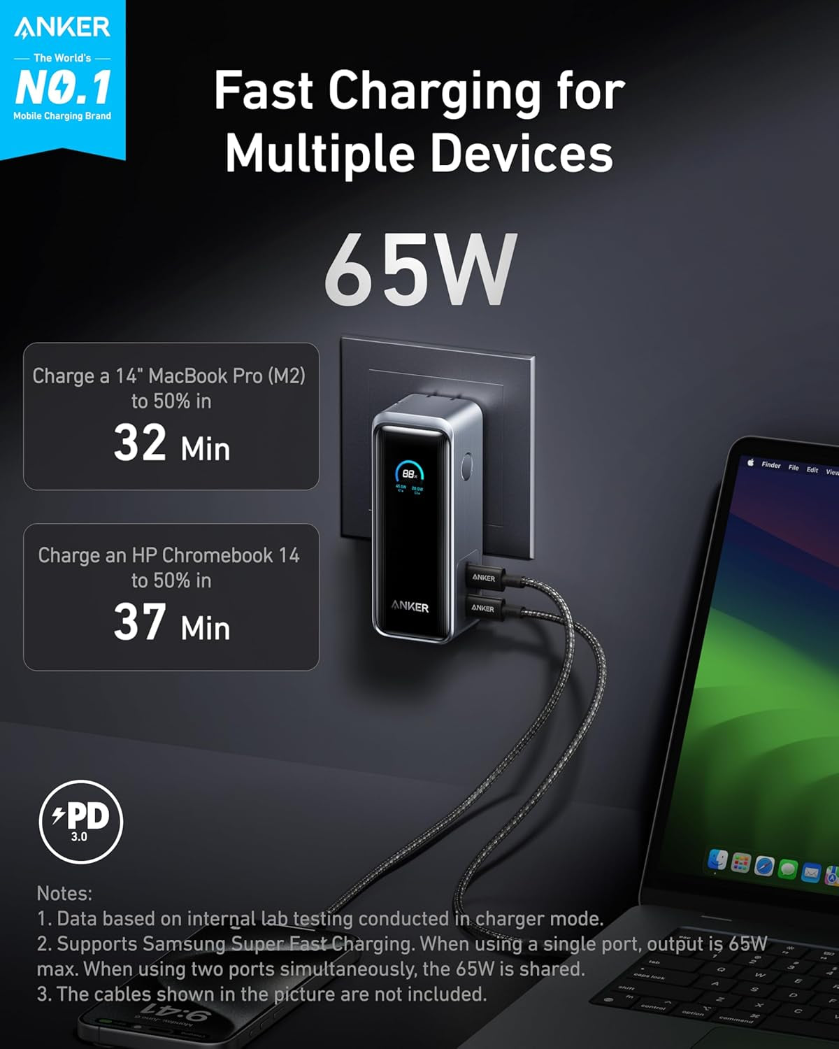Anker Prime Power Bank, 9,600Mah Battery Pack with 65W Output, Built-In AC Plug, Supports PD 3.0 and PPS, 30W Fast Recharging, Sleek Portable Charger for Macbook Pro, Iphone 15 Series, Galaxy, Ipad