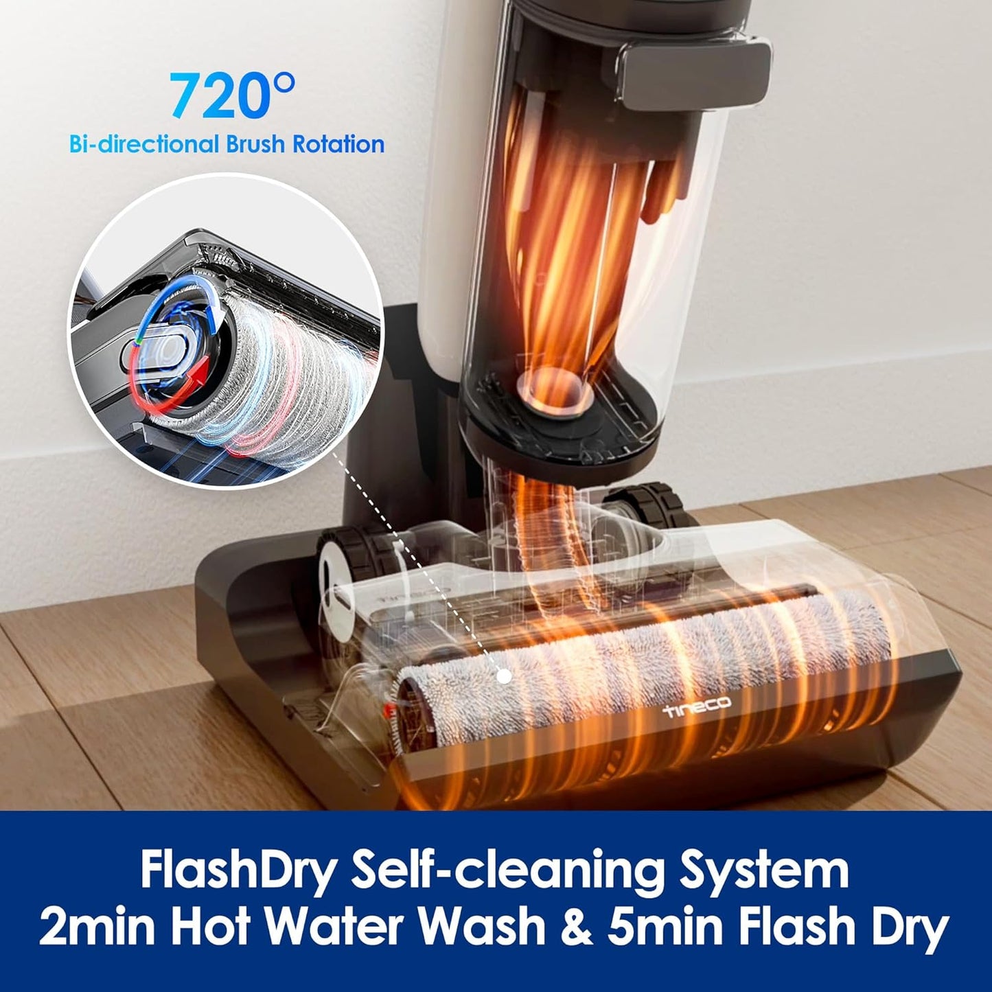 Tineco FLOOR ONE S7 Flashdry Smart Cordless Wet Dry Vacuum Cleaner, Long Runtime, Great for Sticky Messes, Self-Cleaning, 158℉Hot Air Flashdrying, Dual-Sided Edge Cleaning, Extended Battery Lifespan