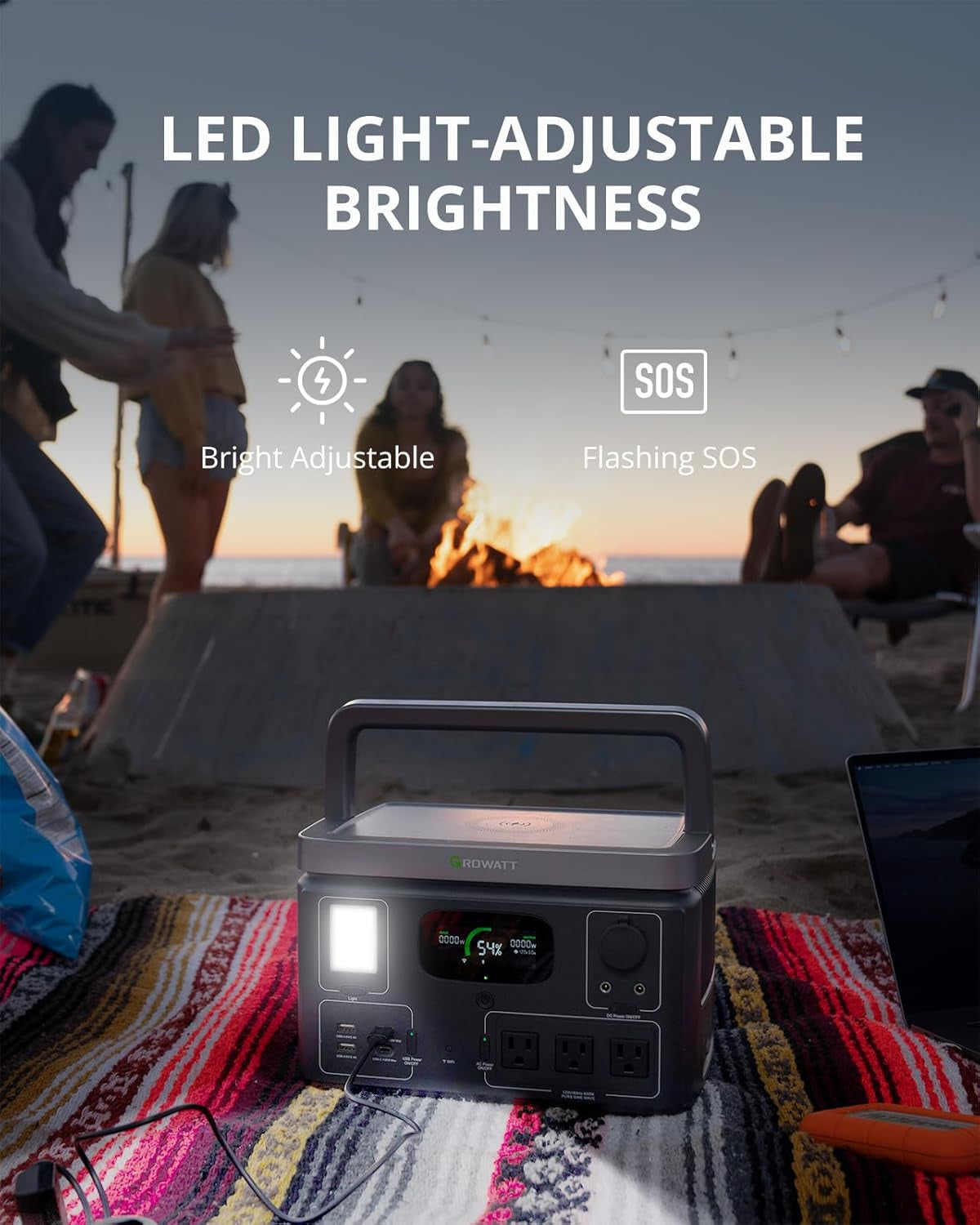 GROWATT Portable Power Station, VITA550 Electric Generator Outdoor with 538Wh Lifepo4 Battery,1 Hour Fast Charging, 600W (1200W Surge) Output for Camping,Rvs,Home Use