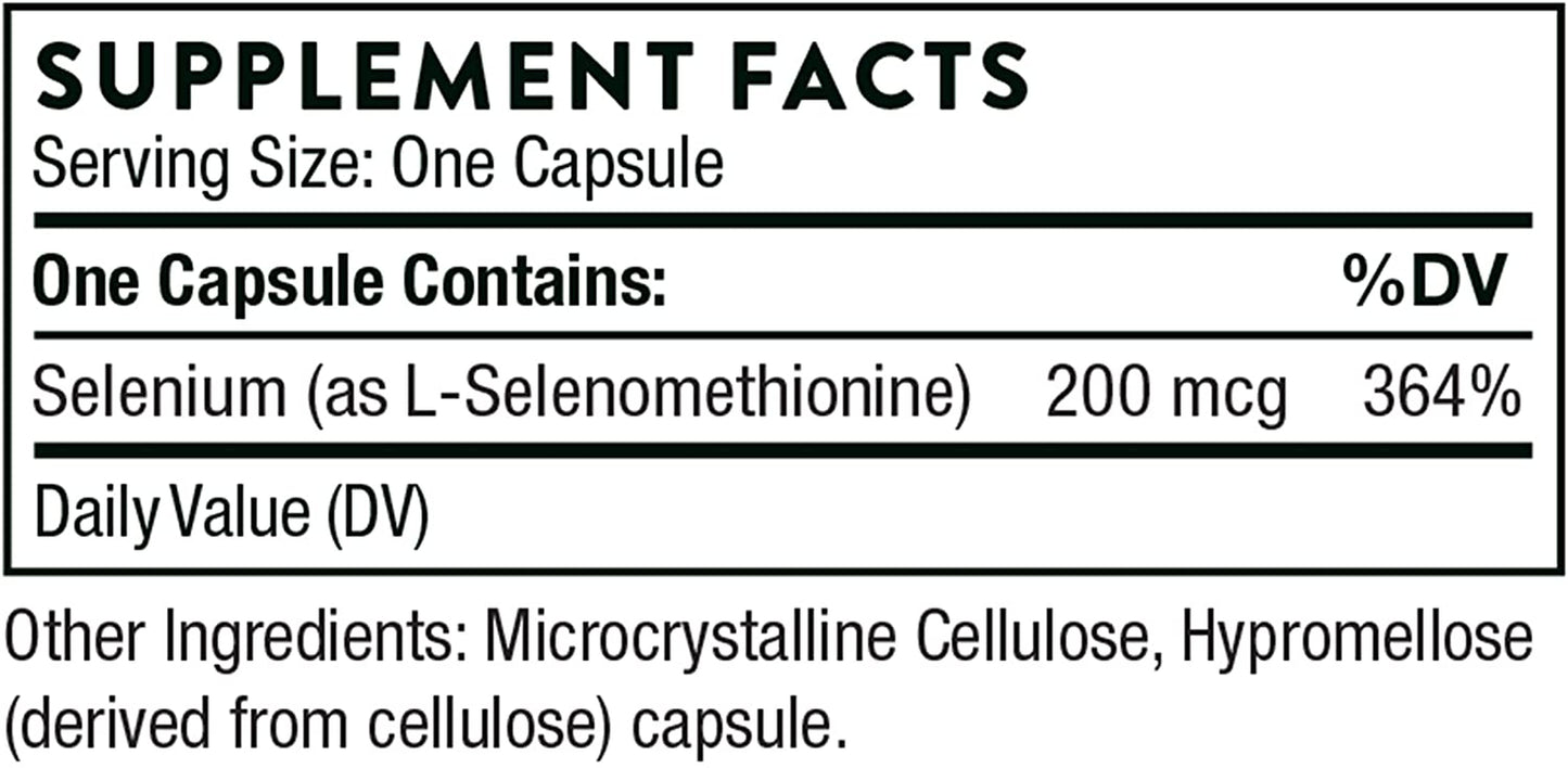 Thorne Selenium - 200 Mcg Selenium Supplement for Antioxidant Support - 60 Capsules