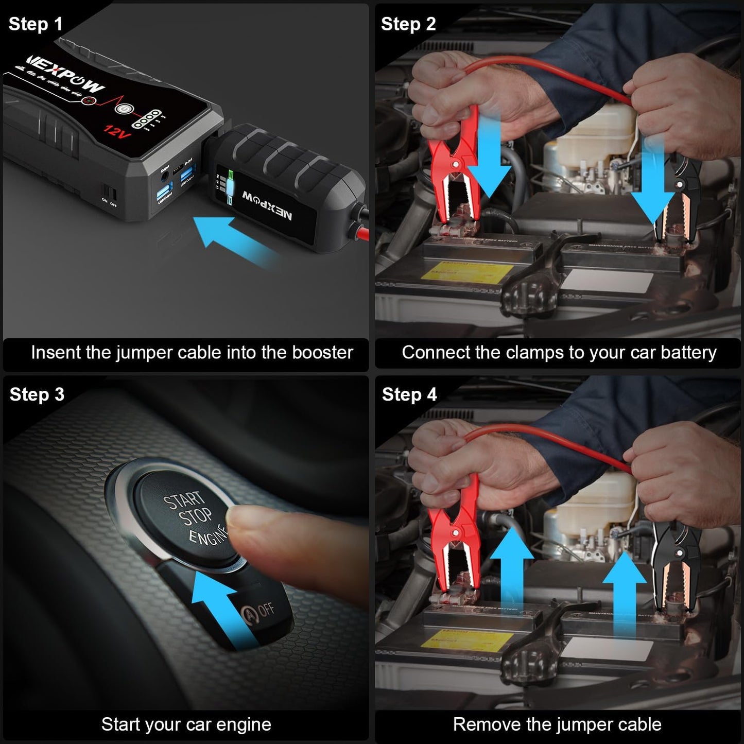 NEXPOW Car Jump Starter Car Battery Jump Starter Pack 1500A Peak Q10S for up to 7.0L Gas and 5.5L Diesel Engine12V Auto Battery Booster,Jumper Cables Portable Lithium Jump Box with LED Light/Usb QC3.0