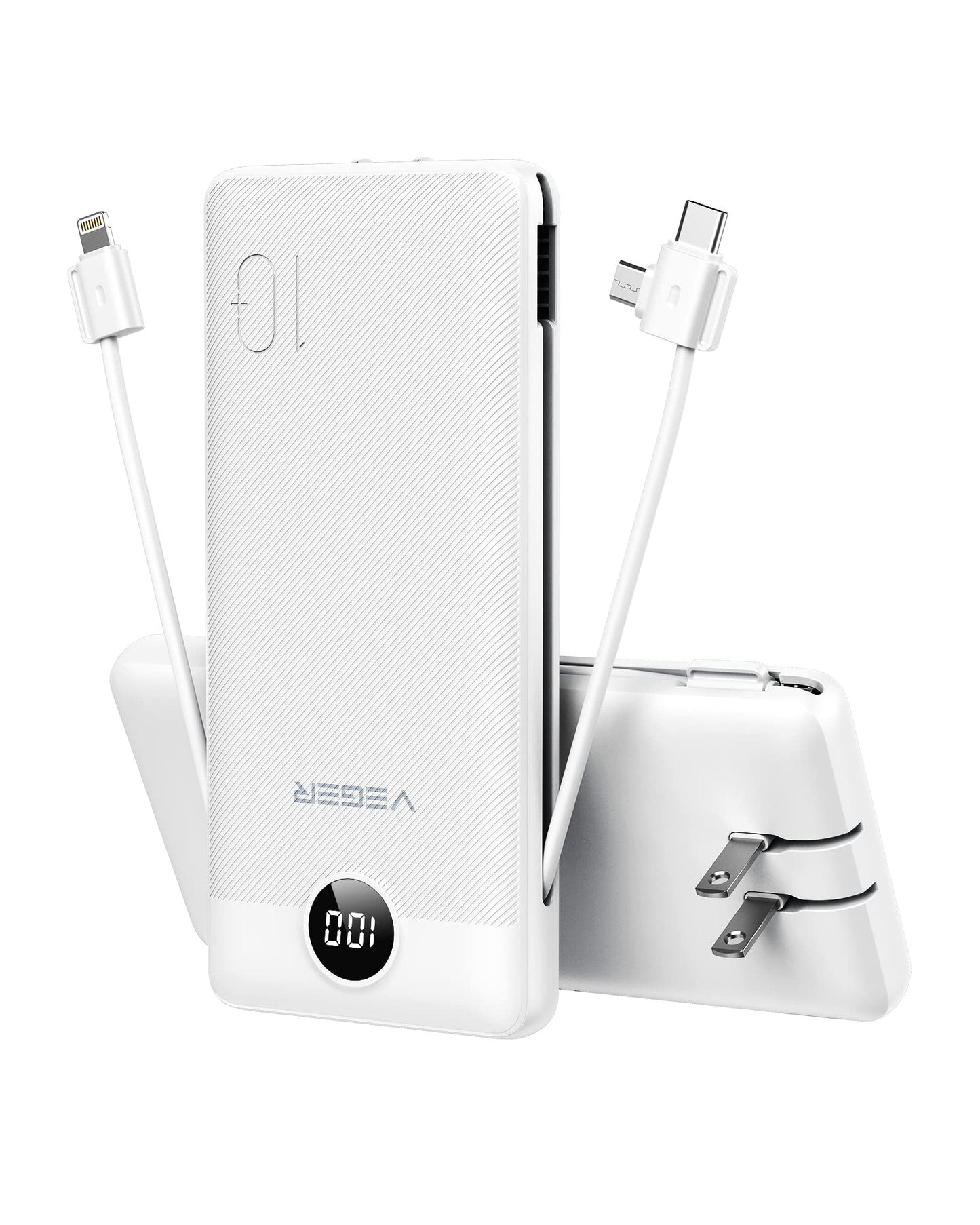 ~? VEGER cargador portatil para iPhone construido en cables de carga rapida USB C Slim 10000 Power Bank, pared pl