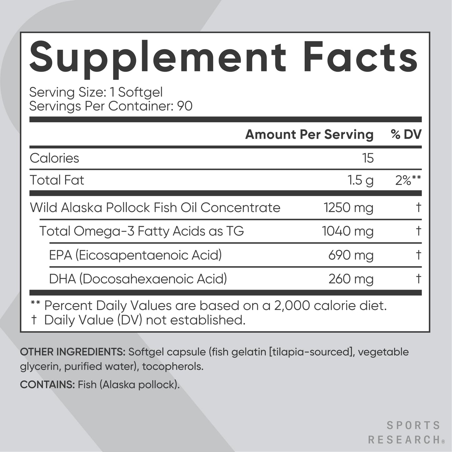 Aceite de Pescado Omega-3 Triple Fuerza Sports Research - 90 cápsulas