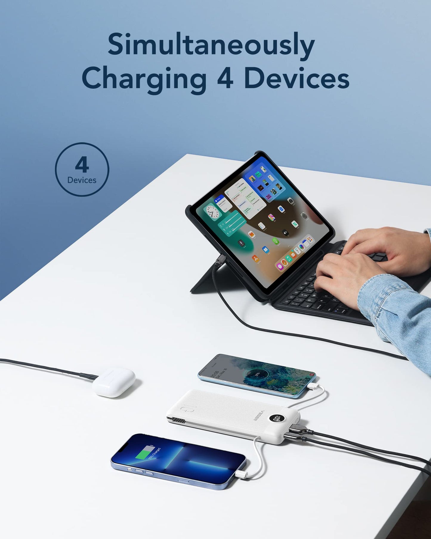~? VEGER cargador portatil para iPhone construido en cables de carga rapida USB C Slim 10000 Power Bank, pared pl