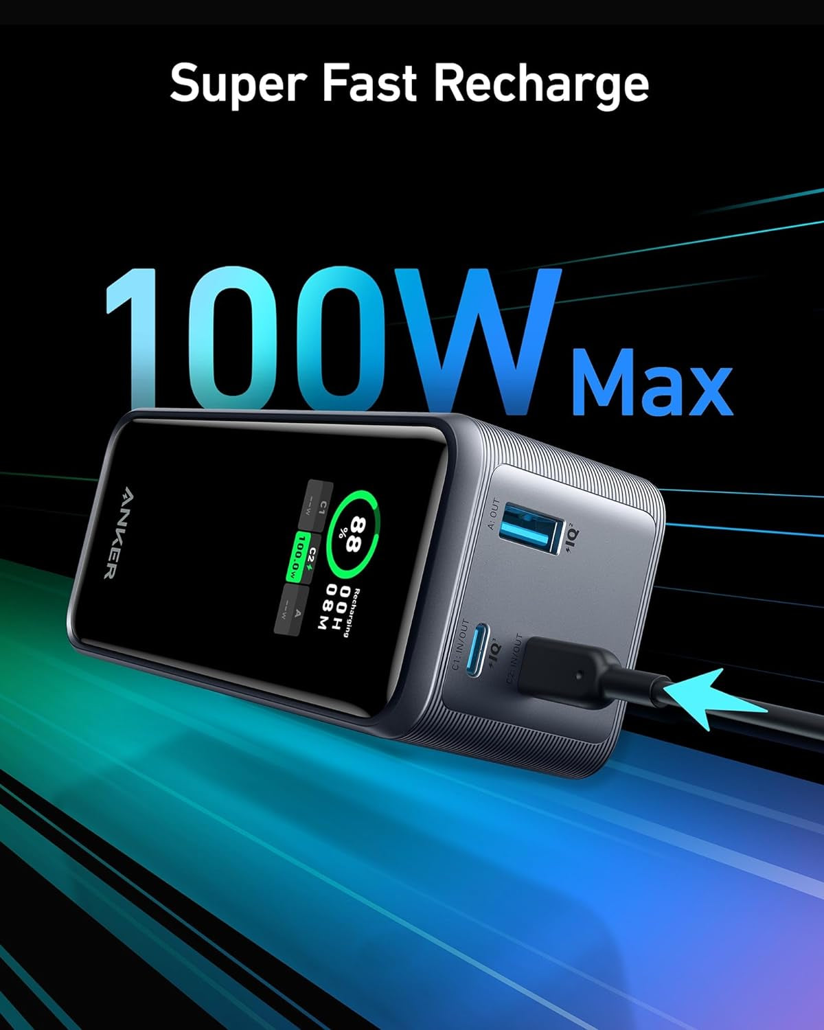 Anker Prime Power Bank, 20,000Mah Portable Charger with 200W Output, Smart Digital Display, 2 USB-C and 1 USB-A Port Compatible with Iphone 16/15/14/13 Series, Samsung, Macbook, Dell, and More
