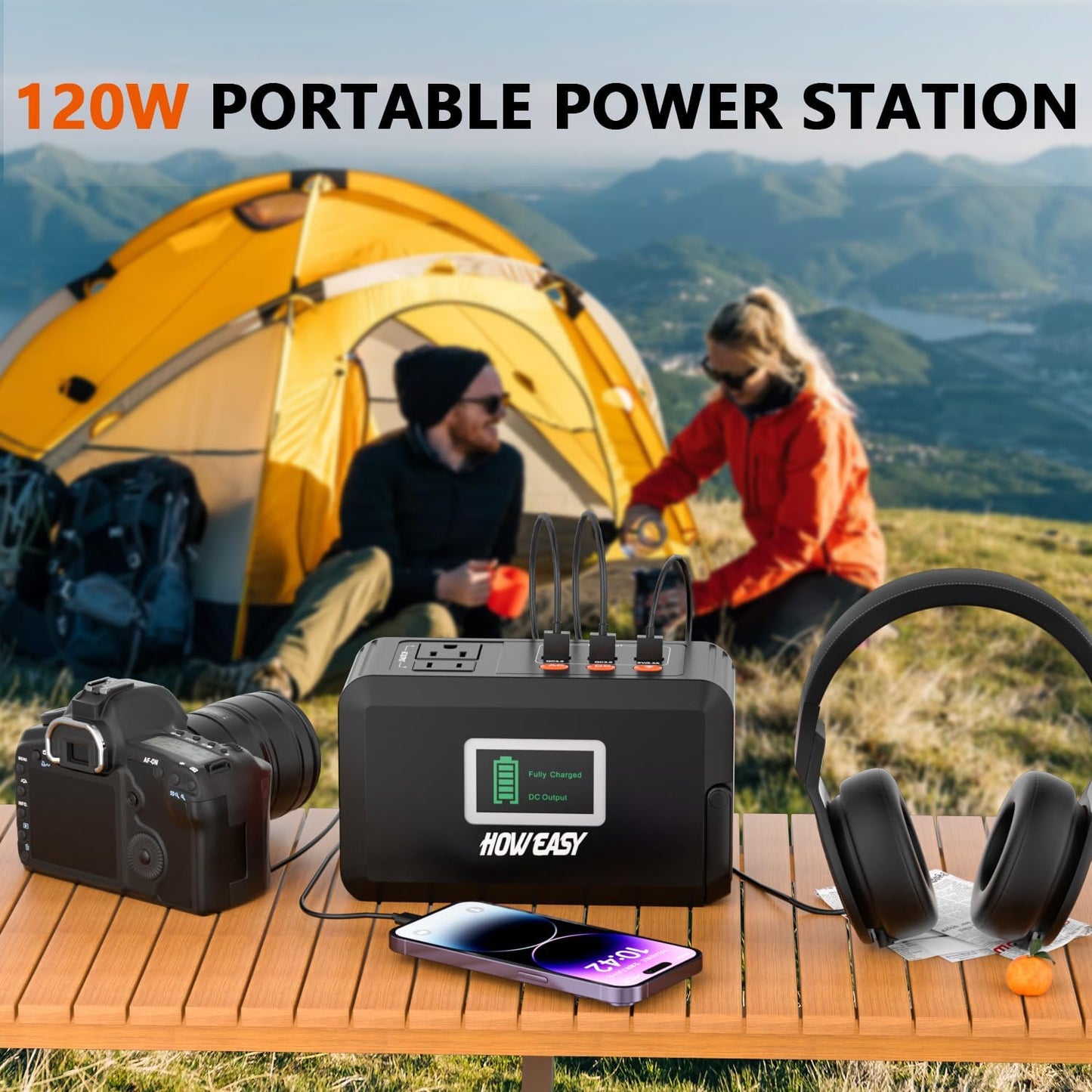 HOWEASY 120W Portable Power Station, 88Wh Solar Generator, Lithium Battery Power with 2 110V AC (Peak 150W) Socket/ 2 DC Ports/3 USB QC3.0/LED Light for Outdoor Camping Trip Hunting Emergency
