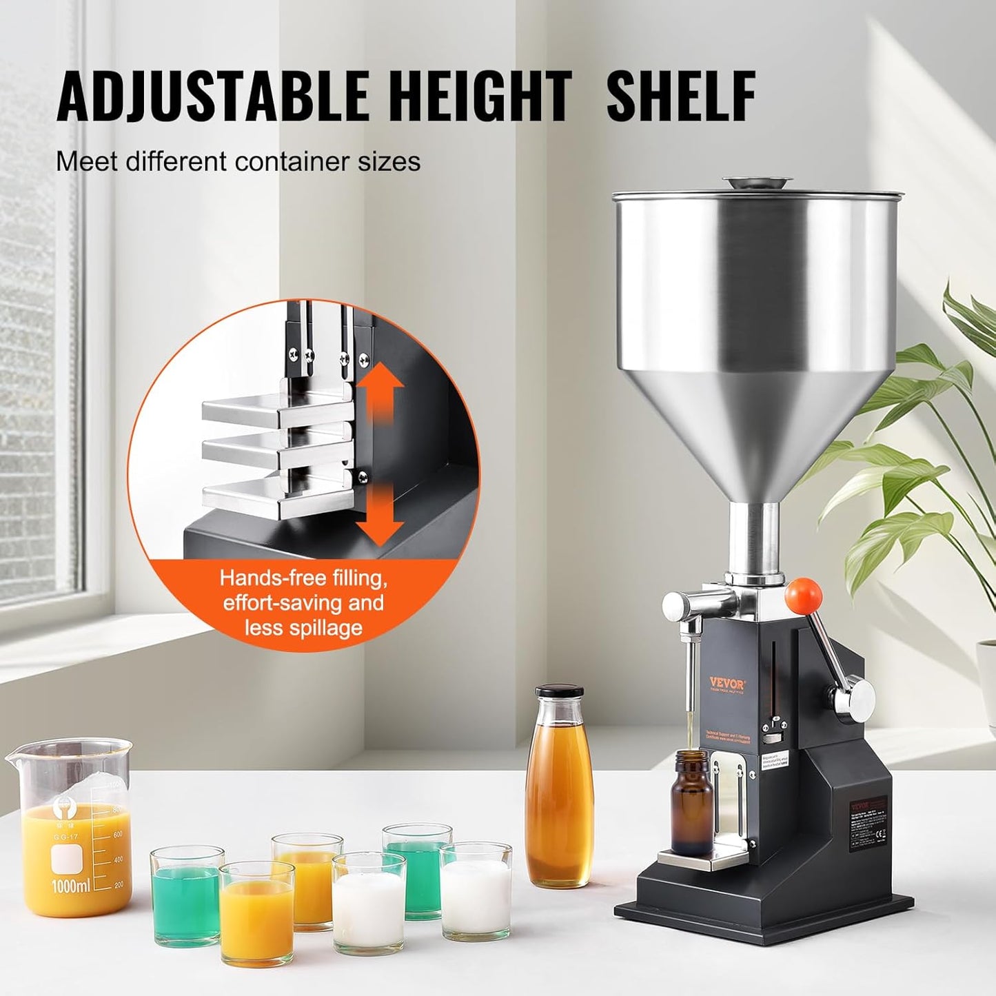 VEVOR Manual Paste Liquid Filling Machine, 5-100Ml Adjustable Bottle Filling Machine, Stainless Steel Liquid Filler with 11.5L Hopper for Milk Water Juice Essential Oil Shampoo Cosmetic Honey