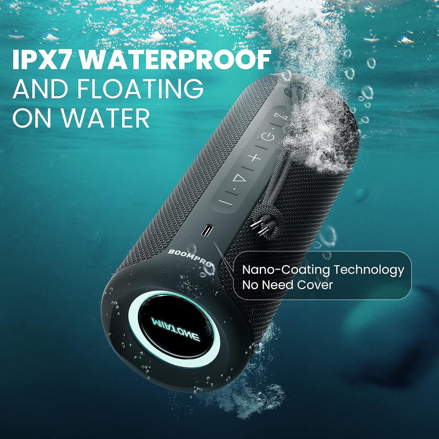 MIATONE Bluetooth Speakers 36W Portable Speaker with Stereo Sound Bass, Bluetooth 5.3 Wireless Speaker USB Type C Outdoor, 5000Mah 16H Playtime IPX7 Waterproof, Color Lights Speaker (Black)