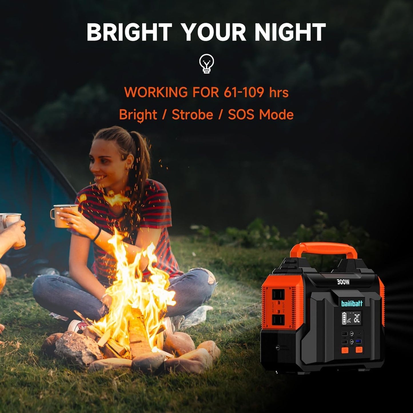 Portable Power Station 300W 257Wh Lithium Battery Bailibatt Small Portable Generator for Home Use Camping Travel Emergency Hunting Outdoor, Large Power Bank with AC Outlet for Laptop