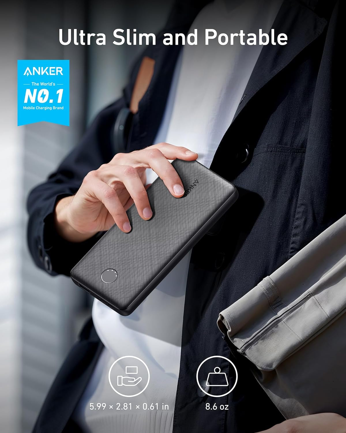 Anker Power Bank(Powercore 10K),Compact Travel-Ready 10,000Mah Battery Pack with Poweriq Charging Technology,5V/3A High-Speed Charging for Iphone,Ipad,And More (USB-C Input and Output(Black),1Pack)