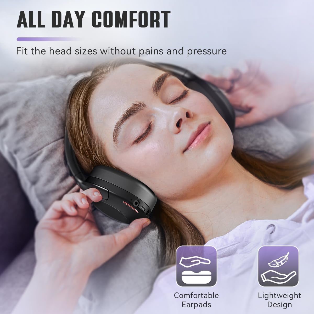 FIFINE Wireless Bluetooth Headphones, Over-Ear Noise Canceling Headphones with Soft Earmuffs, up to 65H Playtime for Music, Phone Calls, Sport Travel Headset for Iphone/Android/Tablet-X3 Black