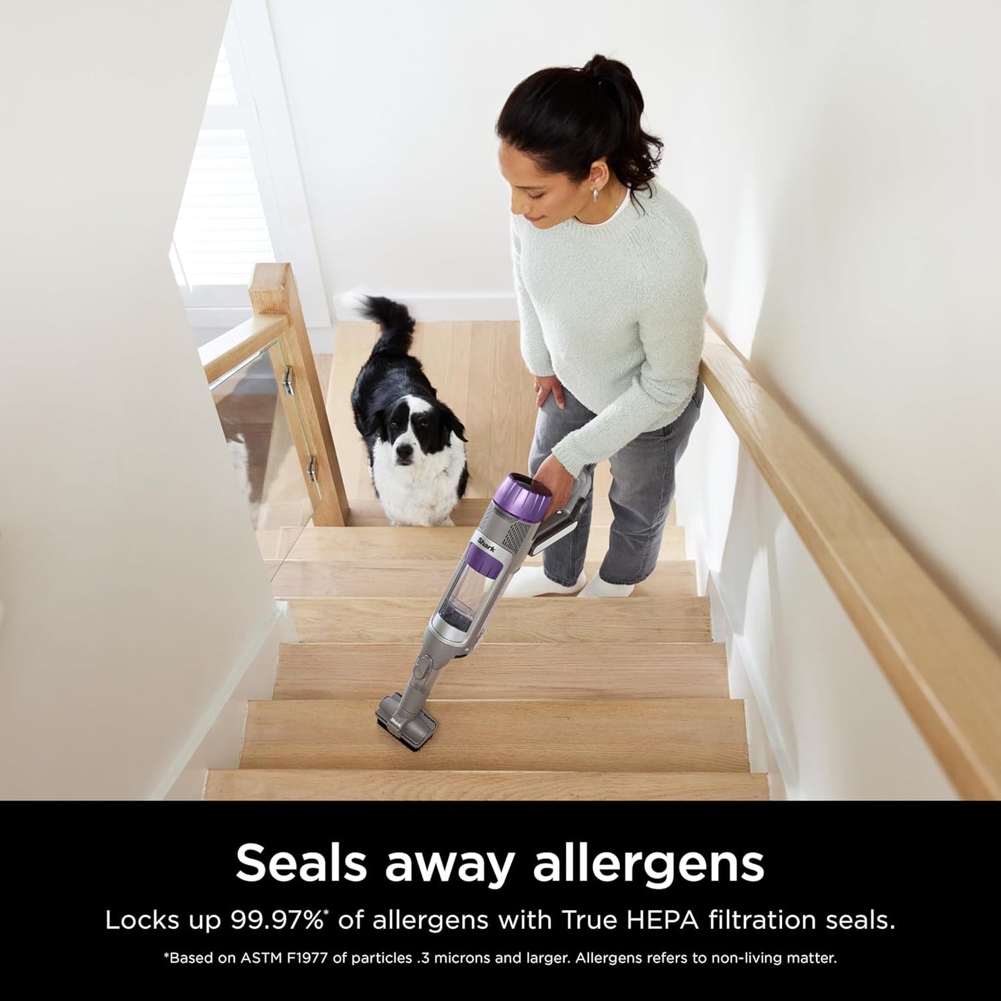 Shark Cordless Vacuum Cleaner with HEPA Filter, Powerdetect Clean & Empty, Powerful Suction, Portable, Rechargeable, Lightweight Stick Vacuum for Pet Hair, Carpets & Hardfloor, Grey/Purple, IP1251