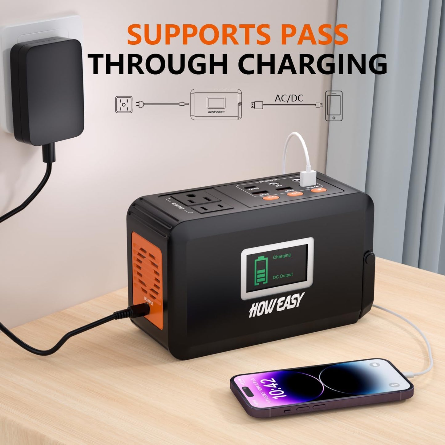 HOWEASY 120W Portable Power Station, 88Wh Solar Generator, Lithium Battery Power with 2 110V AC (Peak 150W) Socket/ 2 DC Ports/3 USB QC3.0/LED Light for Outdoor Camping Trip Hunting Emergency