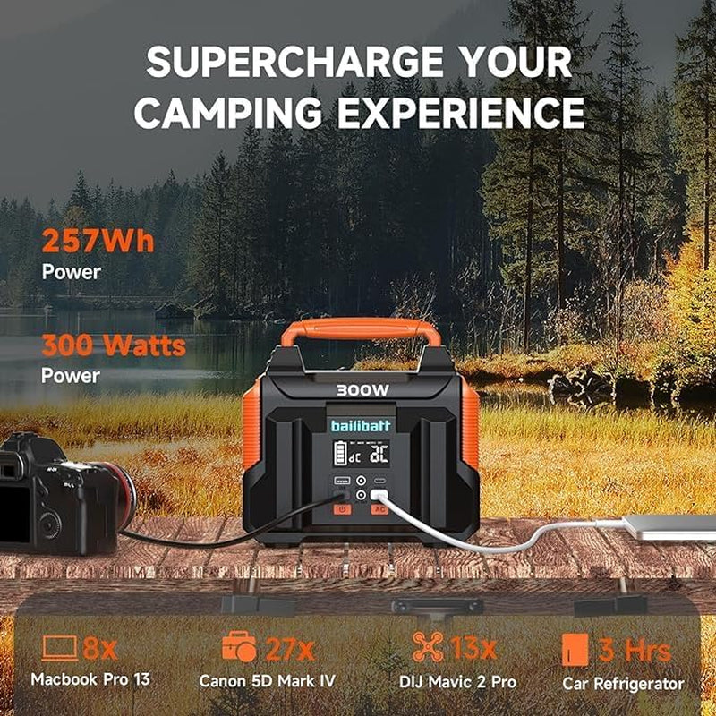 Portable Power Station 300W 257Wh Lithium Battery Bailibatt Small Portable Generator for Home Use Camping Travel Emergency Hunting Outdoor, Large Power Bank with AC Outlet for Laptop