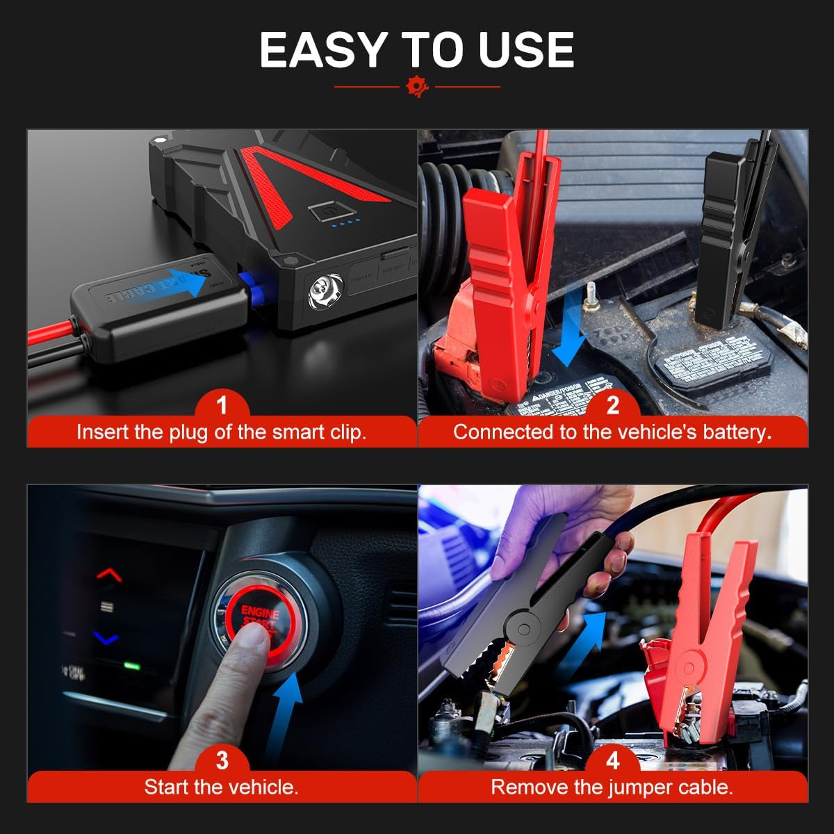 Car Battery Jump Starter 2500A 13800Mah Jump Box (8.0L Gas/7.0L Diesel) Portable Car Jump Starter Battery Pack 12V Lithium Car Battery Jumper Starter with German Jumper Cables, Fast Charge, Compact