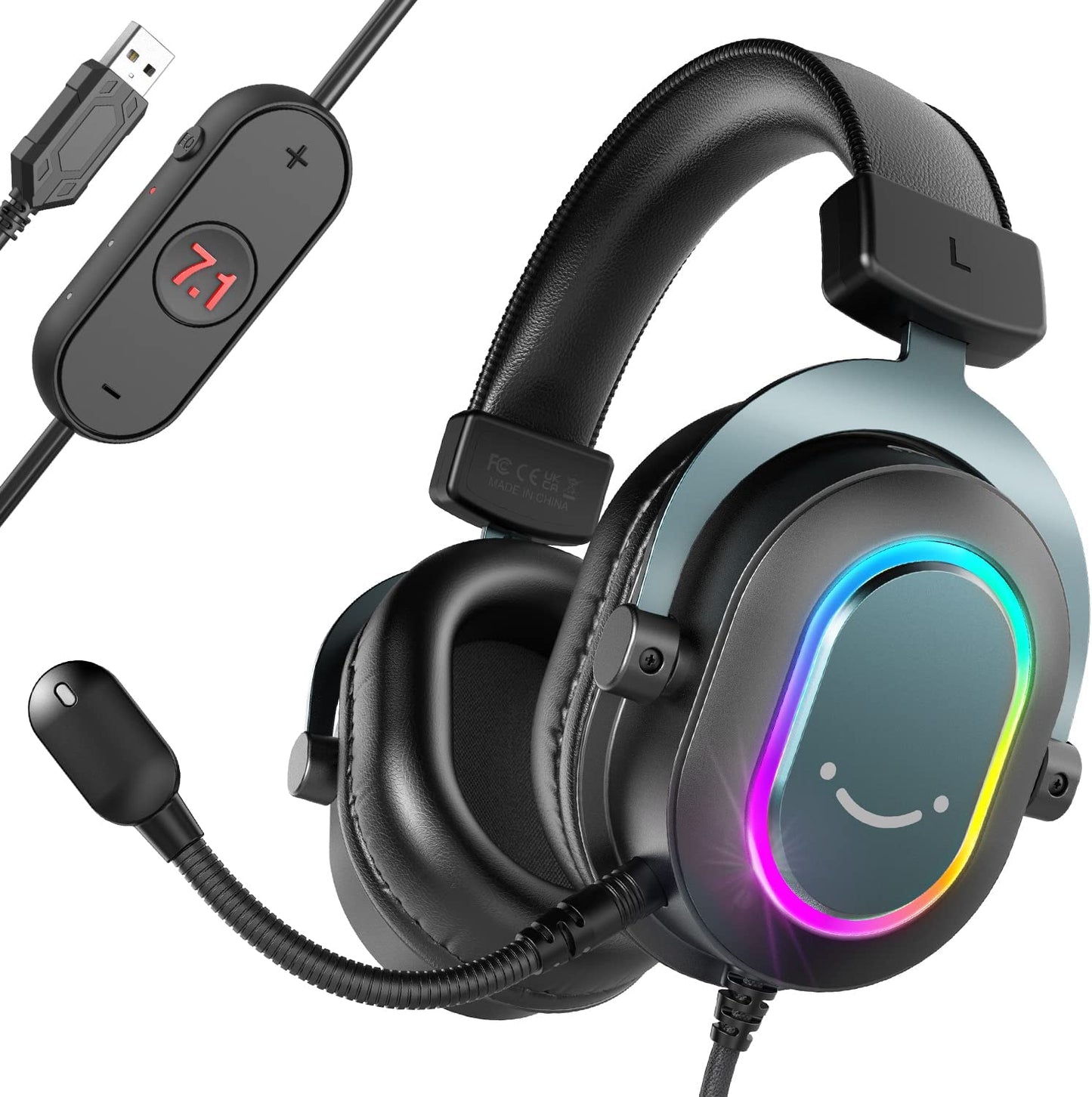 FIFINE Gaming Headset for Pc-Wired Headphones with Microphone-7.1 Surround Sound Computer USB Headset for Laptop, Streaming Headphones on PS4/PS5, with EQ Mode, RGB, Soft Ear Pads - Ampligame H6