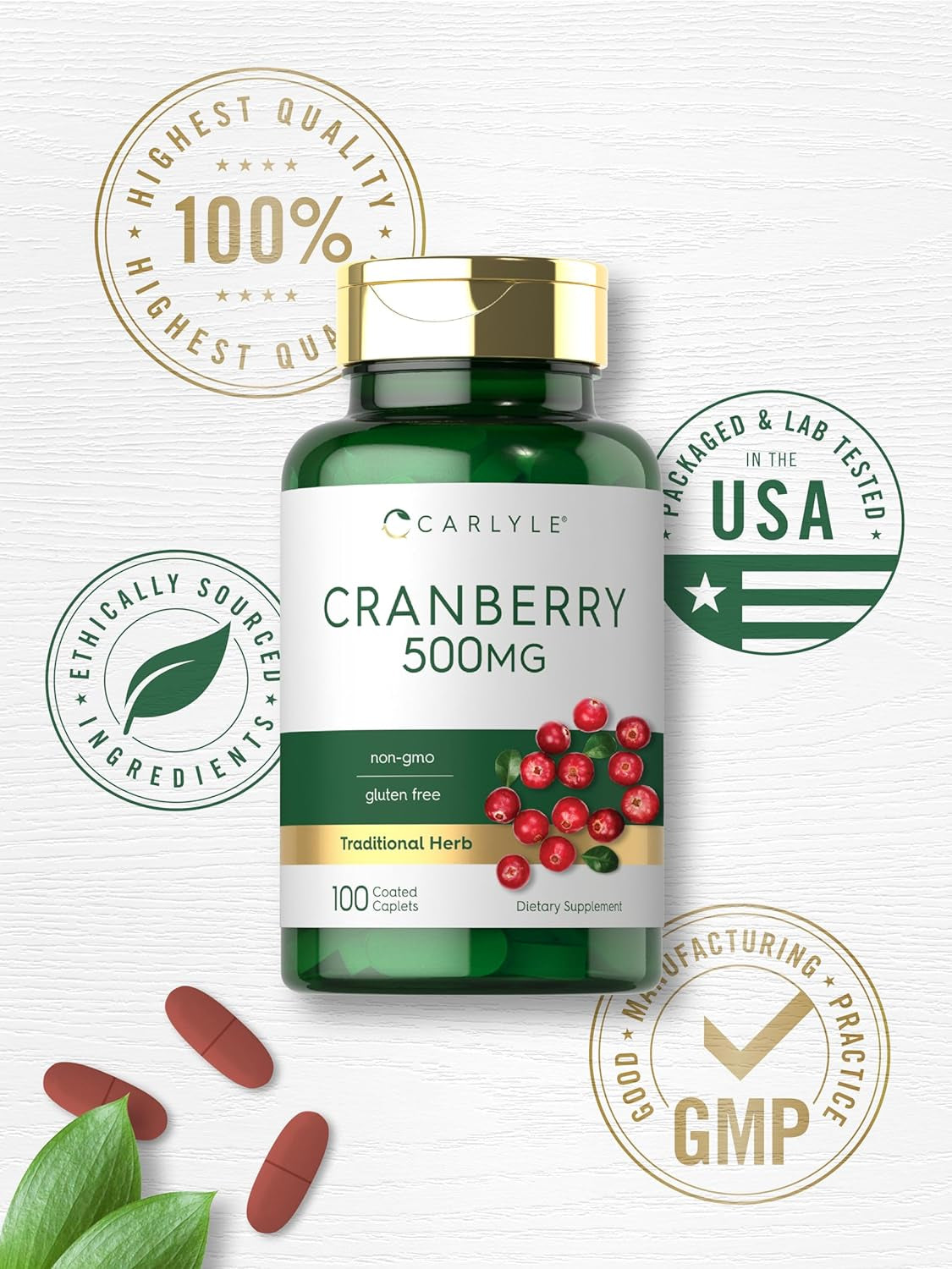 Carlyle Cranberry Pills | 500Mg | 100 Caplets | Non-Gmo, Gluten Free Supplement