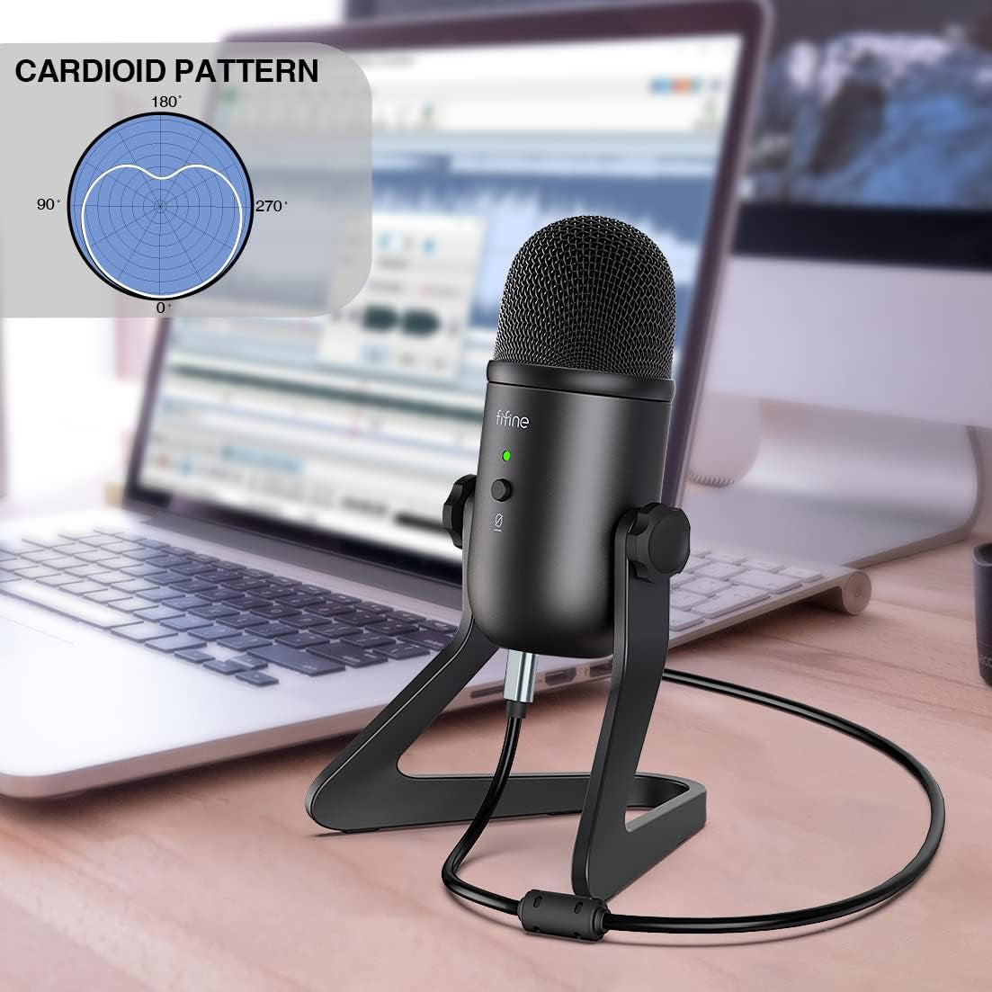 FIFINE USB Podcast Microphone for Recording Streaming, Condenser Computer Gaming Mic for PC Mac, Headphone Output&Volume Control, Mic Gain Control, Mute Button for Vocal, Youtube (K678)
