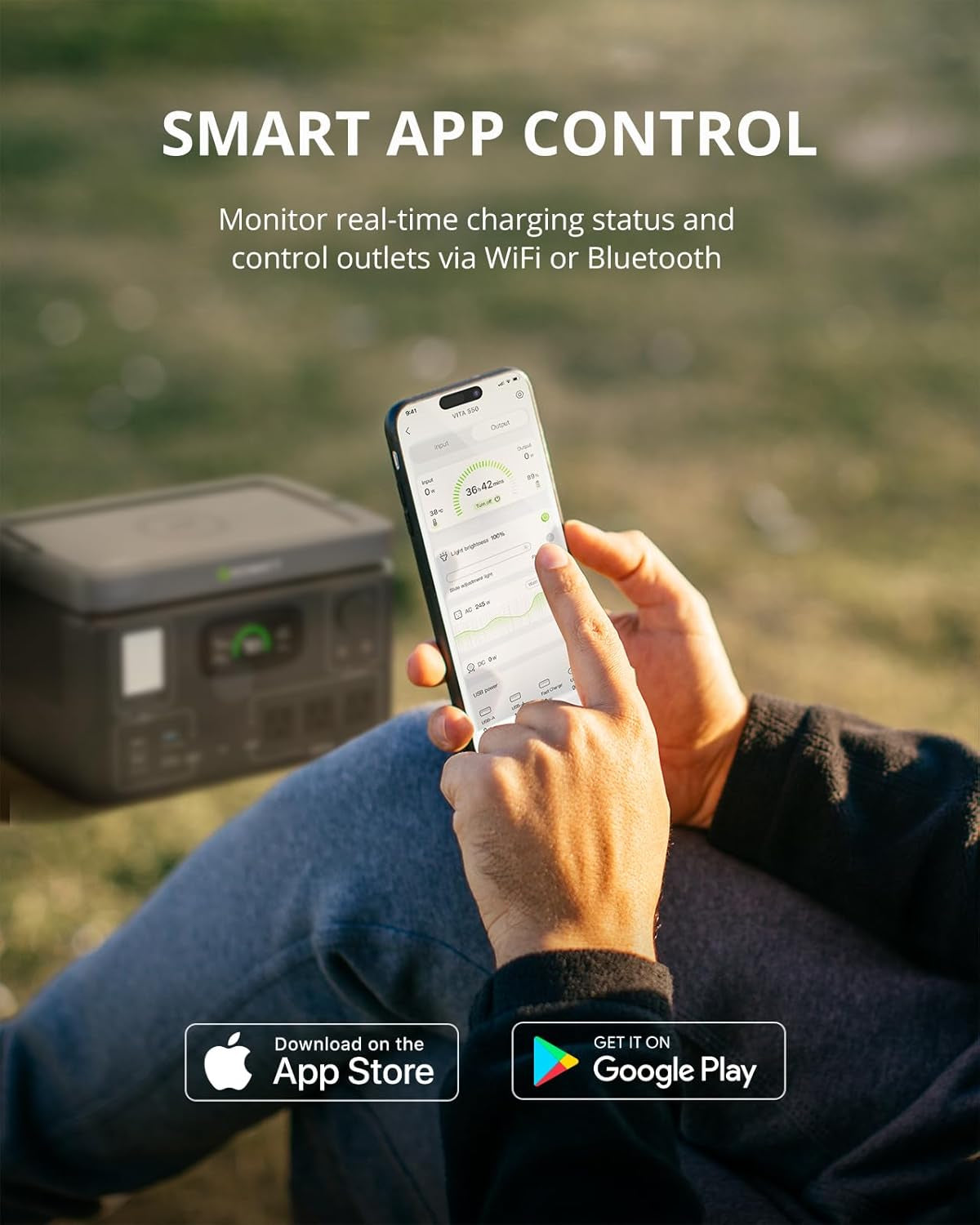 GROWATT Portable Power Station, VITA550 Electric Generator Outdoor with 538Wh Lifepo4 Battery,1 Hour Fast Charging, 600W (1200W Surge) Output for Camping,Rvs,Home Use