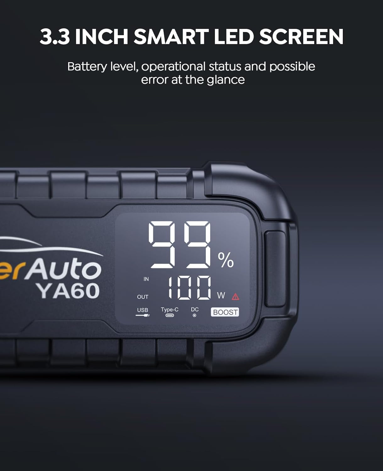 Yaberauto Car Battery Jump Starter 8000A Jump Box 45W Fast Charging (All Gas/12.0L Diesel) Portable Car Jump Starter Battery Pack, Car Battery Jumper with Extended Jumper Cables, 600 Lumens Light