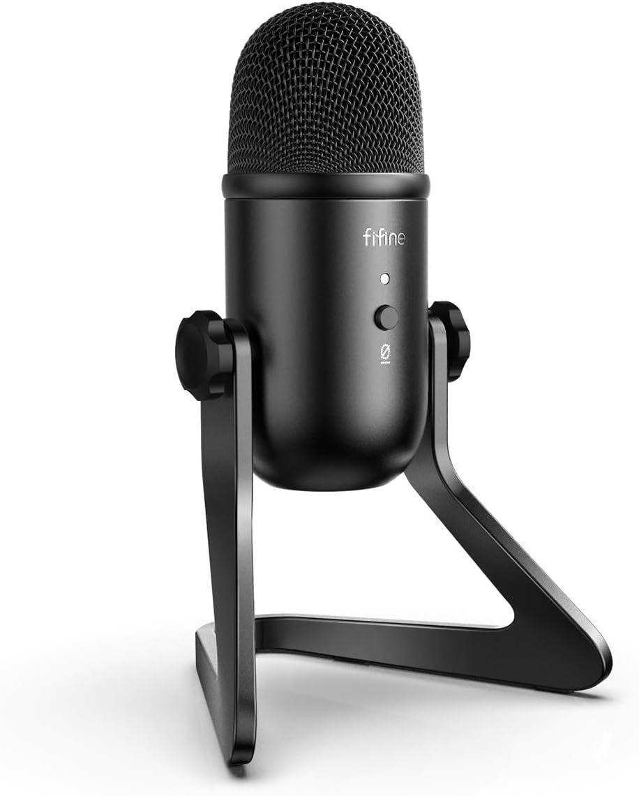 FIFINE USB Podcast Microphone for Recording Streaming, Condenser Computer Gaming Mic for PC Mac, Headphone Output&Volume Control, Mic Gain Control, Mute Button for Vocal, Youtube (K678)