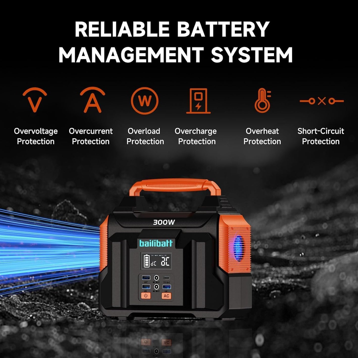 Portable Power Station 300W 257Wh Lithium Battery Bailibatt Small Portable Generator for Home Use Camping Travel Emergency Hunting Outdoor, Large Power Bank with AC Outlet for Laptop