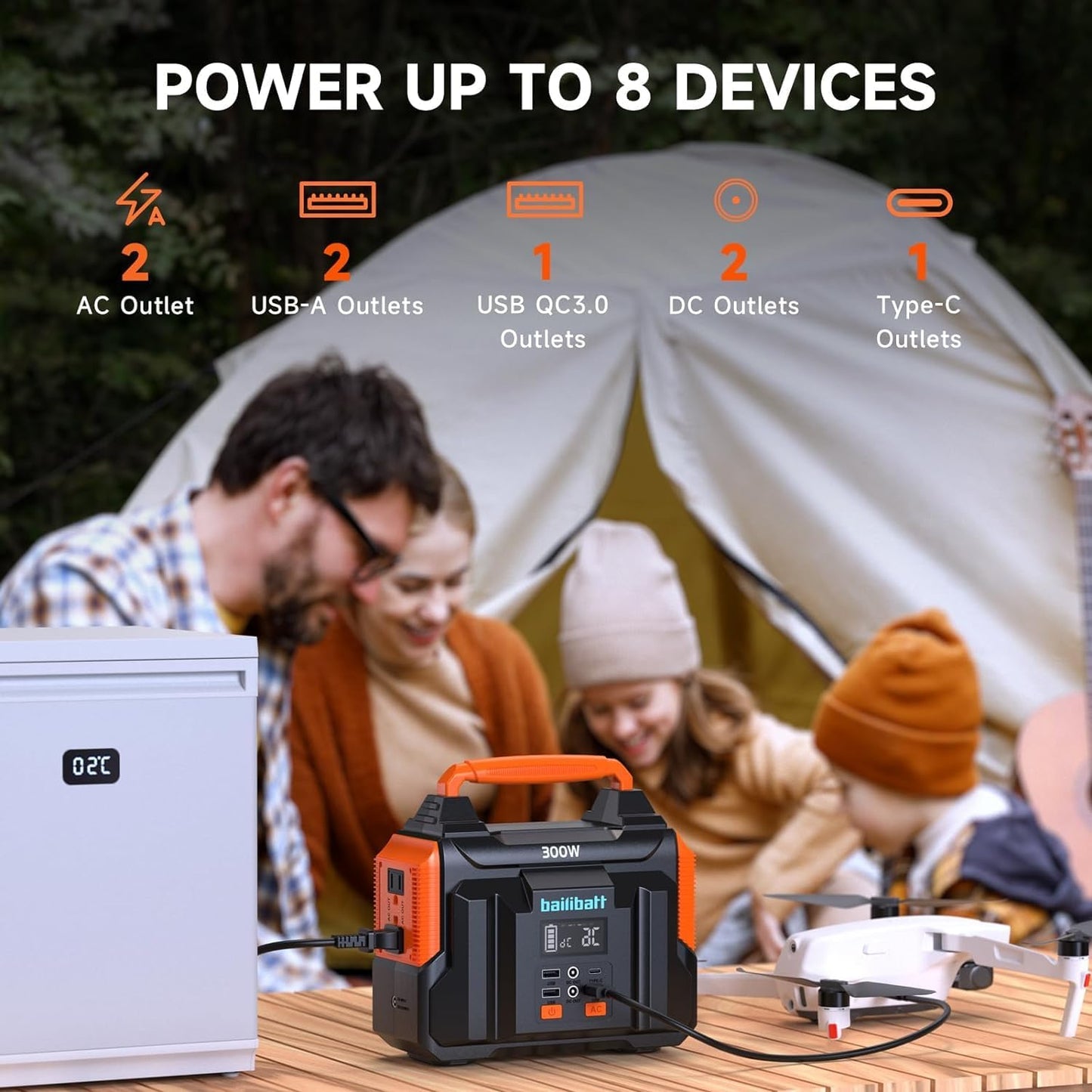 Portable Power Station 300W 257Wh Lithium Battery Bailibatt Small Portable Generator for Home Use Camping Travel Emergency Hunting Outdoor, Large Power Bank with AC Outlet for Laptop