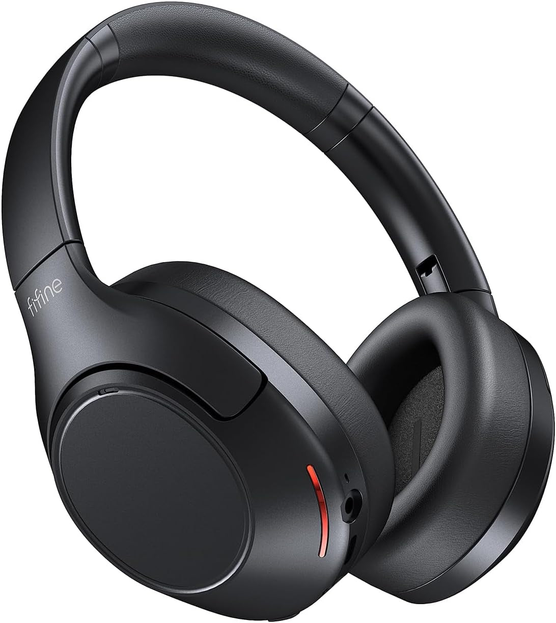 FIFINE Wireless Bluetooth Headphones, Over-Ear Noise Canceling Headphones with Soft Earmuffs, up to 65H Playtime for Music, Phone Calls, Sport Travel Headset for Iphone/Android/Tablet-X3 Black