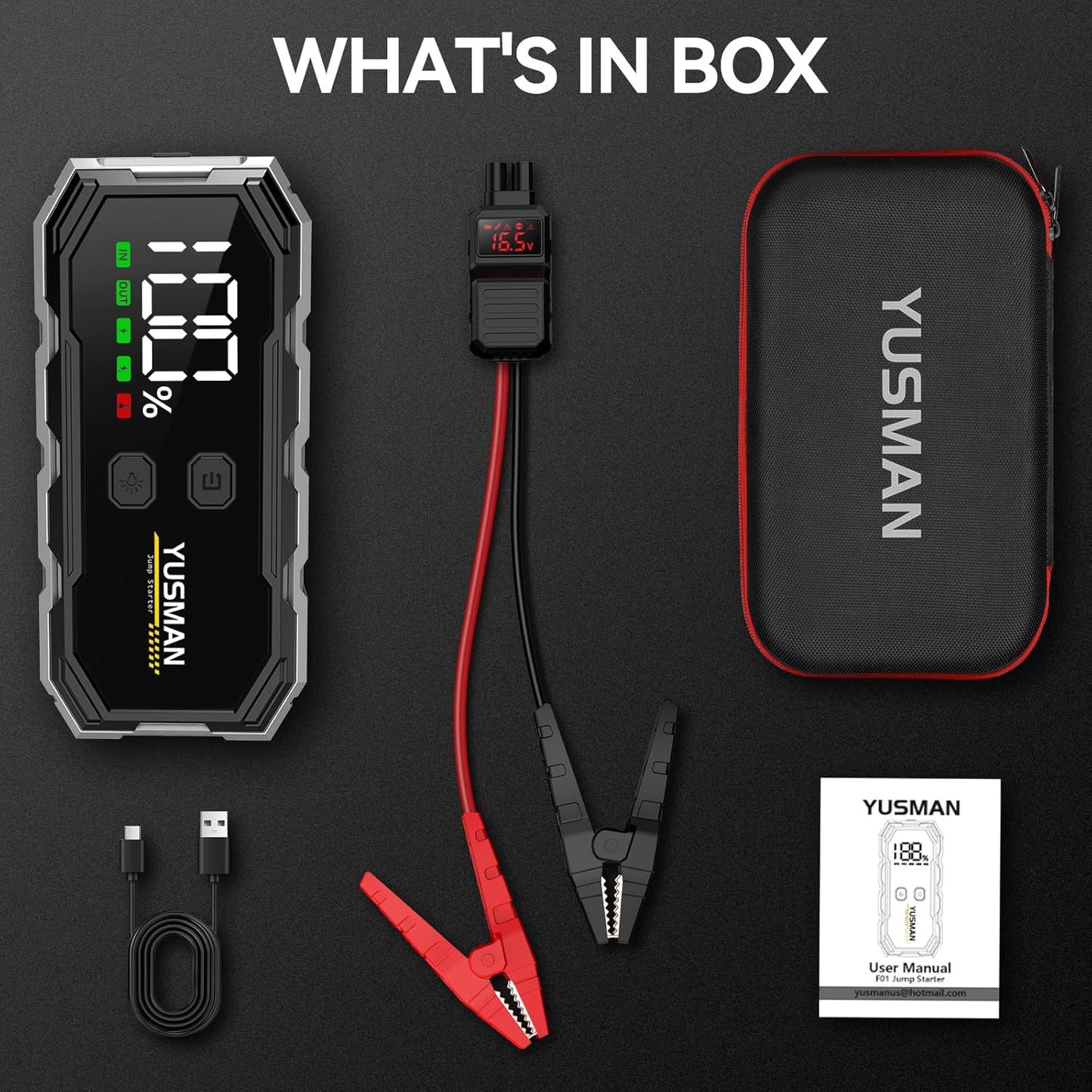Car Jump Starter, 4000A 12V Jump Starter Battery Pack (8.0 Gas/6.0L Diesel), Safe Car Jumper Box with Display, Car Jump Starter with Extended Smart Jumper Cables, Quick Charge 3.0, LED Light