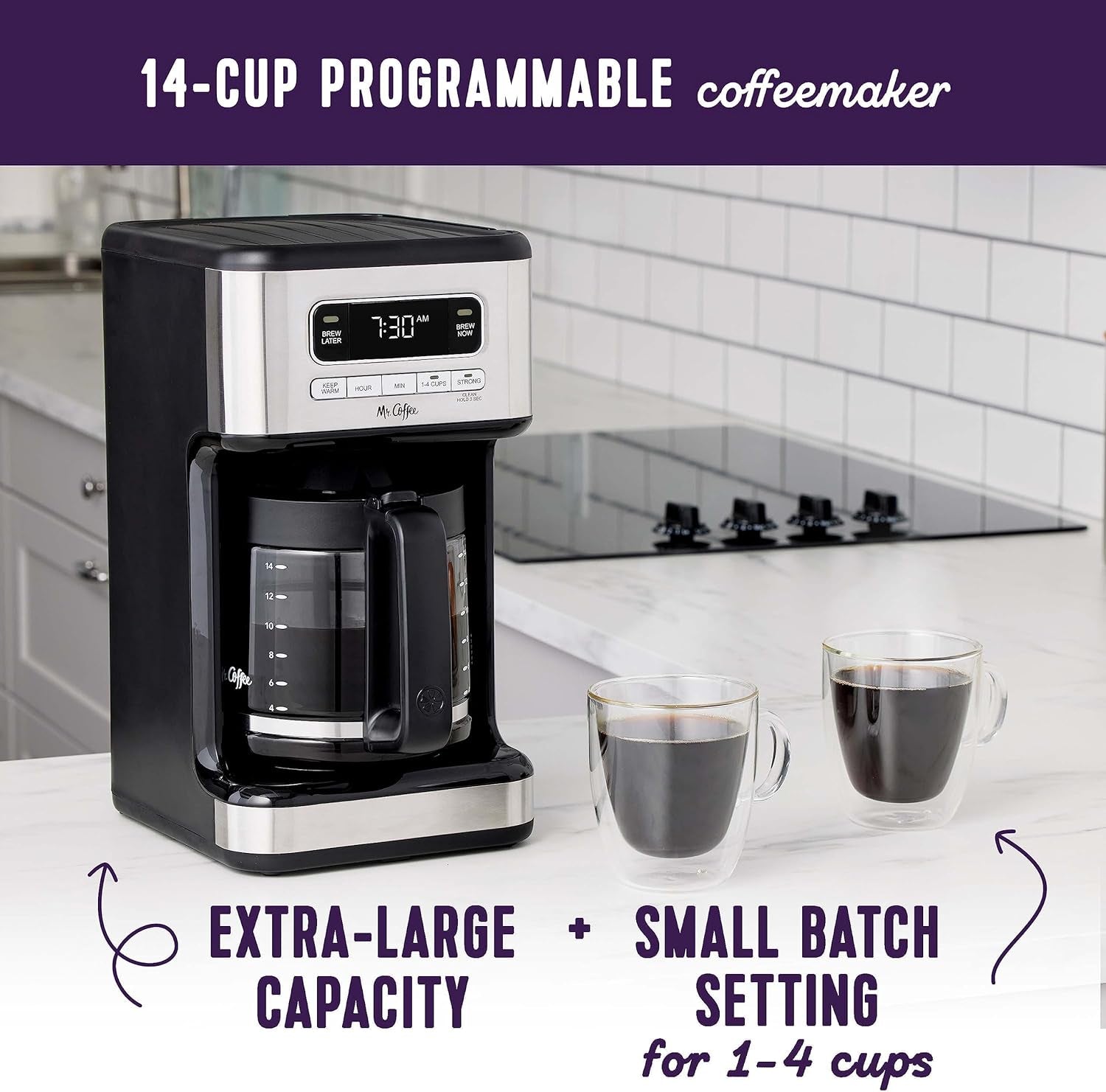 Mr. Coffee 14 Cup Programmable Coffee Maker, Stainless Steel