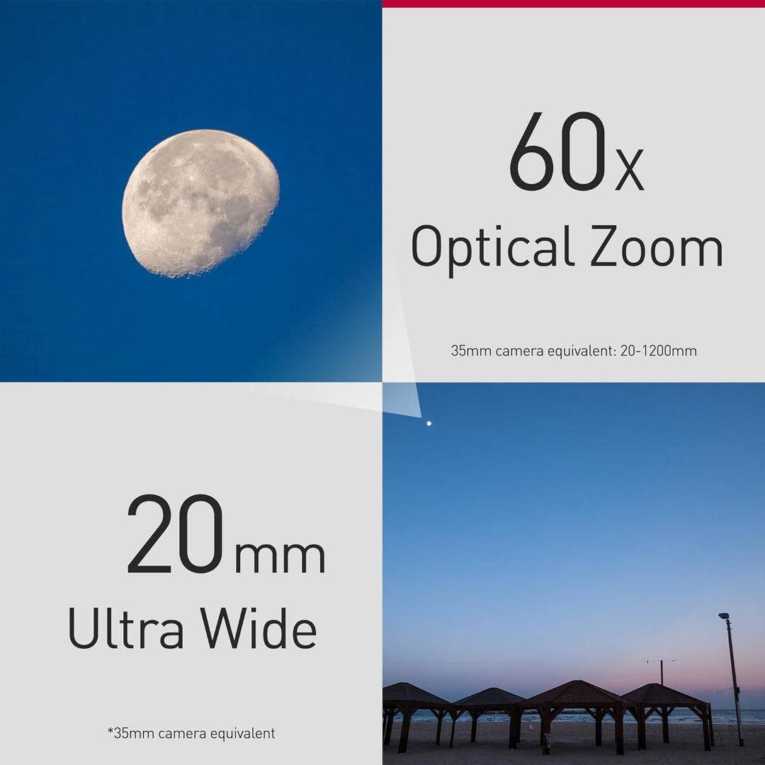 Panasonic LUMIX FZ80D Compact Camera with 20-1200Mm Zoom Lens, Point and Shoot Digital Camera with 4K Video/Photo Recording and Power Optical Image Stabilizer - DC-FZ80D