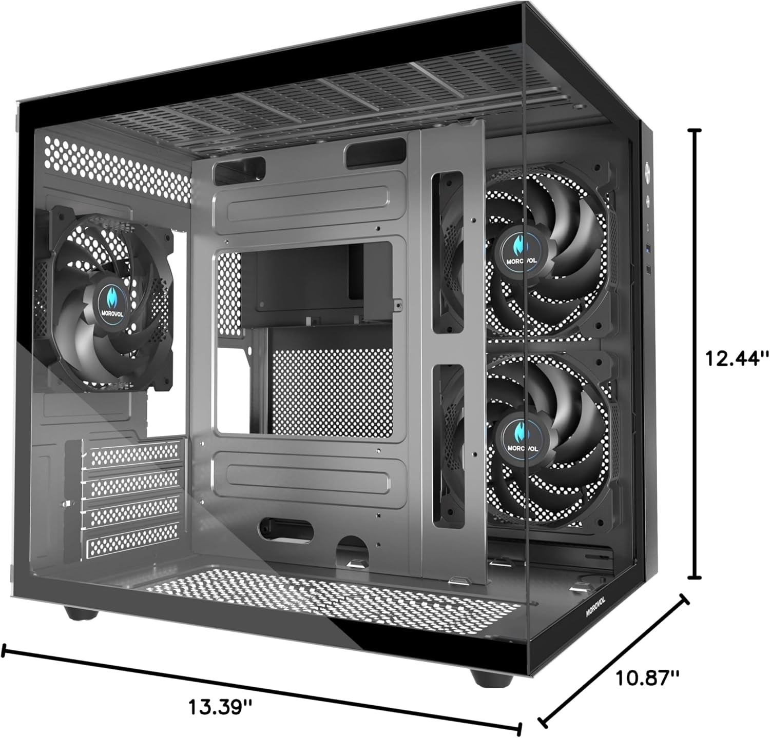 MATX PC Case,270° Panoramic Tempered Glass Panel Gaming PC Case,3 Fans Pre-Installed Micro-Atx Computer Case,Usb 3.0,Black(V3)