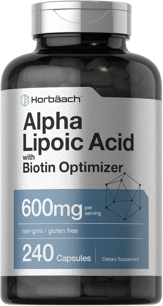 Horbäach Alpha Lipoic Acid 600Mg | 240 Capsules | with Biotin Optimizer | Non-Gmo and Gluten Free Supplement