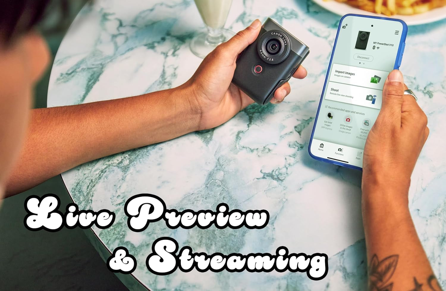 Canon Powershot V10 Camera, Content Creator Compact Vlogging Camera, Fixed 19Mm Wide-Angle Lens, 4K Video, Face Detection, Built-In Microphone, Live Streaming, Built-In Stand, Black