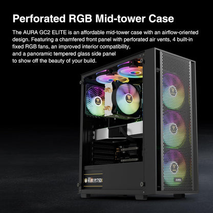 GAMDIAS ATX Mid Tower Computer PC Case with Tempered Glass, 4X 120Mm ARGB PWM Fans Gaming Case, Support up to 6X 120Mm Fans, 360Mm Aio/Radiator, 260Mm GPU/VGA, 160Mm CPU Air Cooler