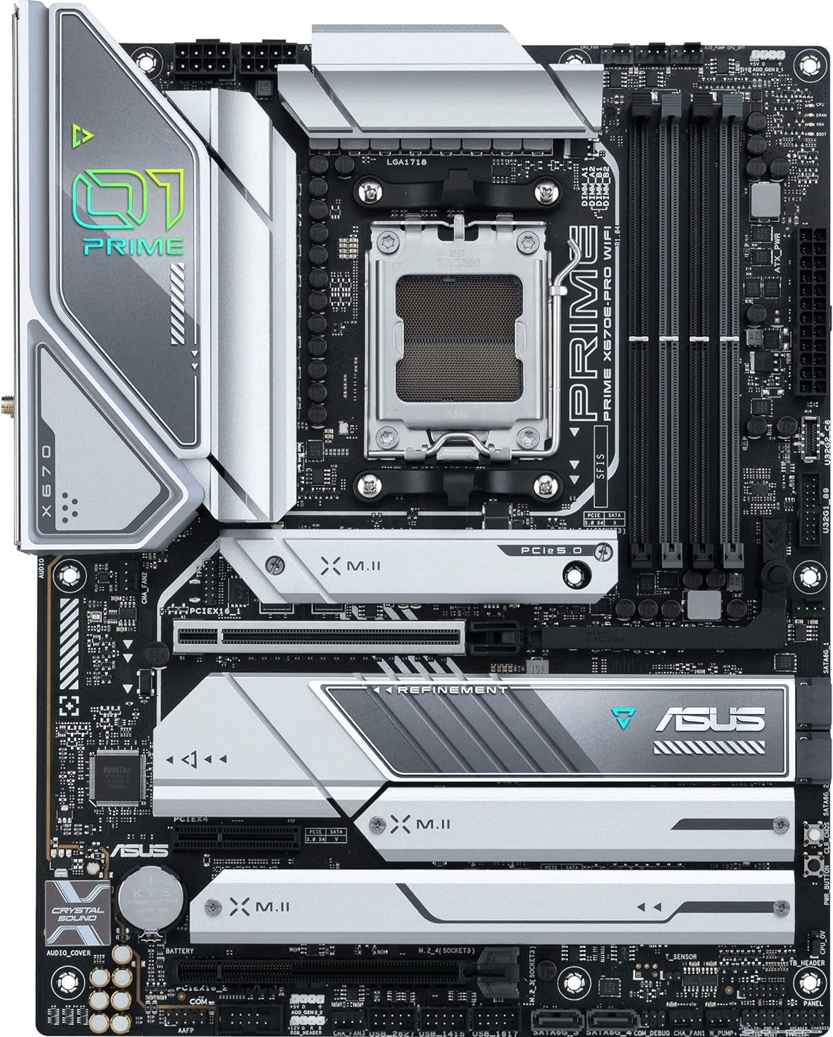 ASUS Prime X670E-PRO Wifi AMD X670 AM5 Ryzen™ Desktop 9000 8000 & 7000 ATX Motherboard with Pcie® 5.0, Four M.2 Slots, DDR5 Slots, USB 3.2 Gen 2X2 Type-C®, USB4® Support, Wifi 6E, and 2.5G Ethernet