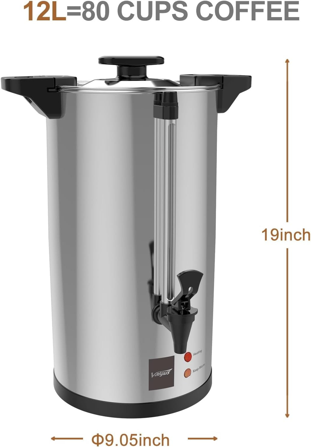 Valgus Commercial Grade Stainless Steel 80-Cup 12L Percolate Coffee Urn Coffee Maker with Automatic Temperature Control Hot Water Urn for Parties, Office, Wedding and Catering Events